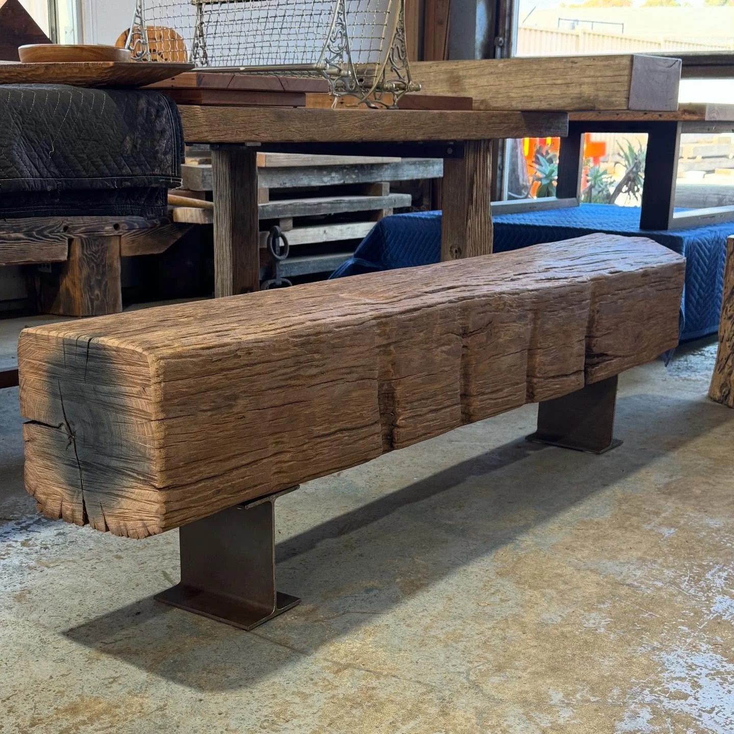 A recently completed North wharf bench seat. Grey ironbark on recycled steel footings. 🌳⚒️♻️