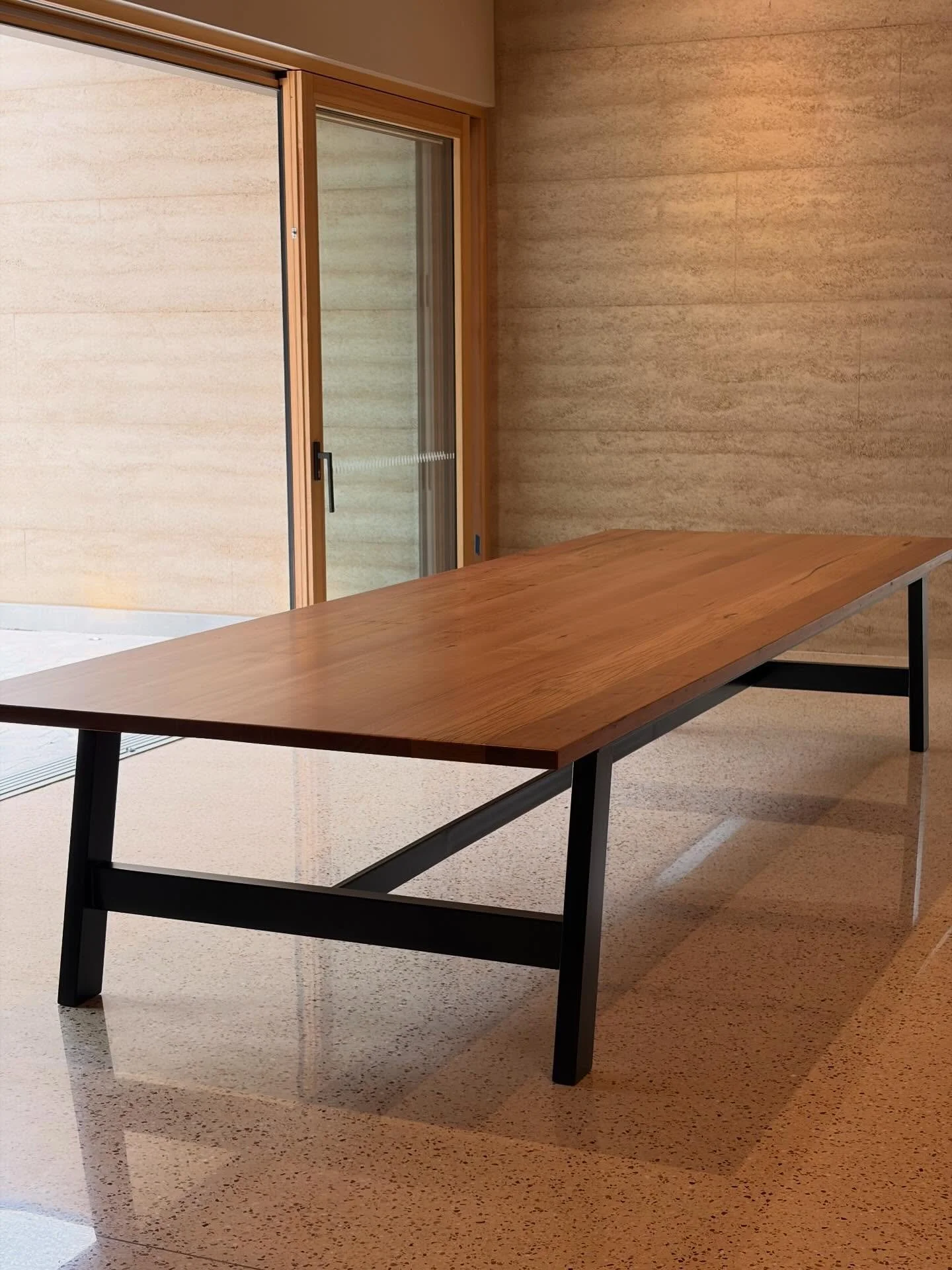 A recently finished epic 4.1 X 1.4m dining table. The final piece in this amazing passive house by the talented crew @bernie_everett_building . Very proud of the team for this one and stoked to be involved in such a great project. Thank you to everyo