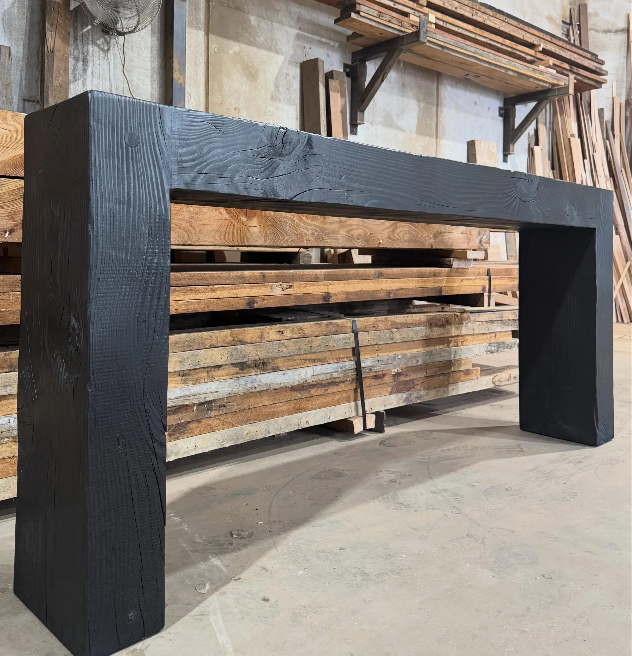 Shou sugi ban hall table. Made from a 4m length of 300x150 Douglas Fir. Theres nothing more satisfying than building something and setting it on fire. 🌳⚒️♻️