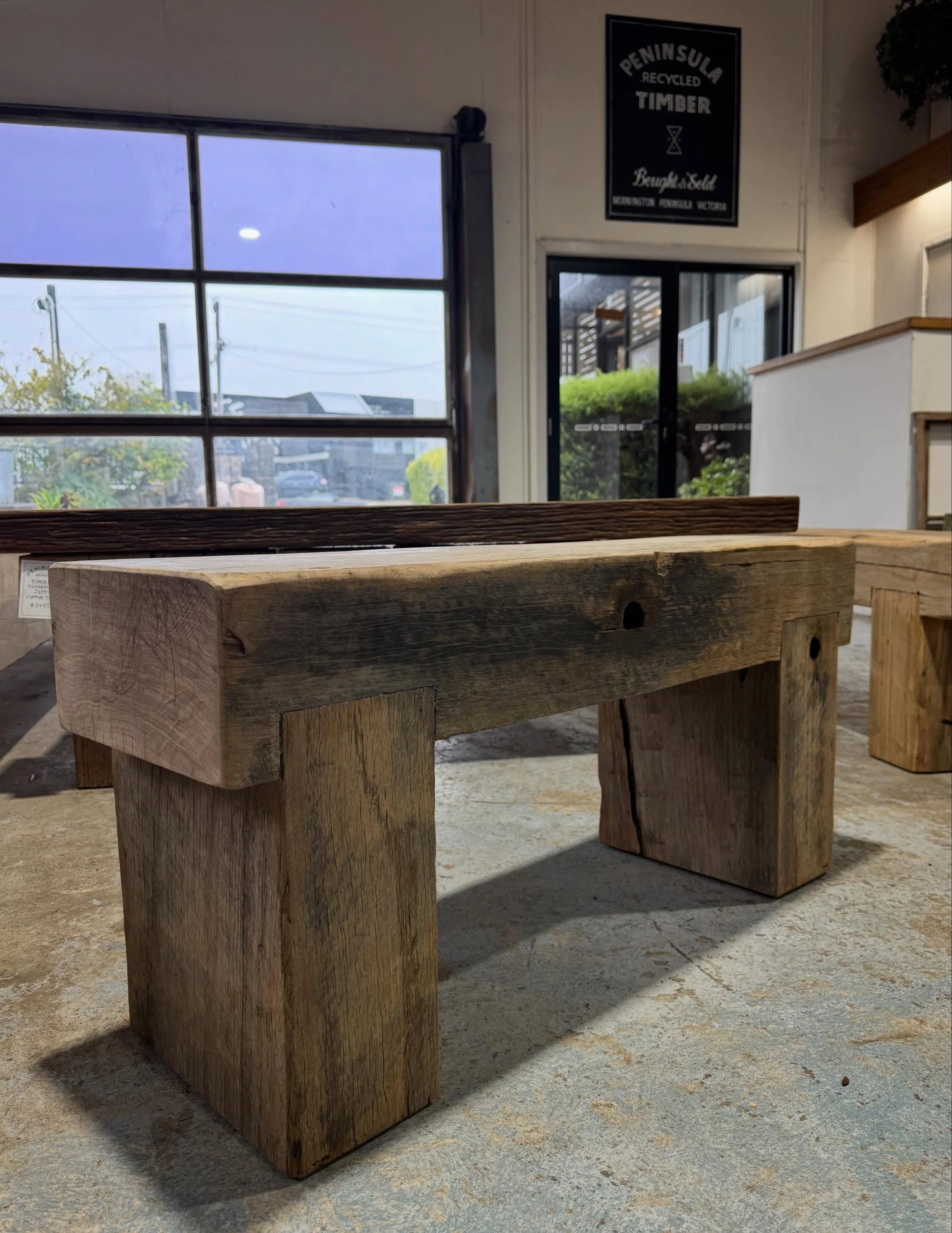 Stumpy little wharf timber bench seat. Timber salvaged from Flinders Pier. 🌳⚒️♻️