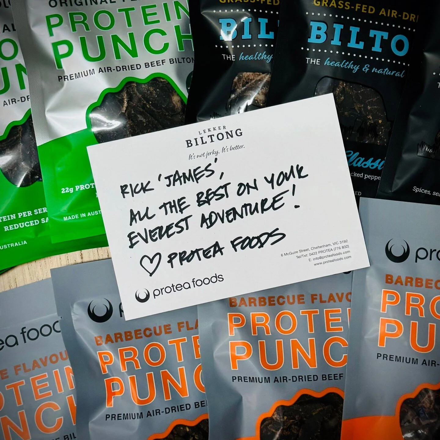 Our biltong is off on another epic adventure to Mount Everest. It's conquered the summit before but wants to do it a second time... just for fun.

Have a 'rockin' time, Rick and Maddy! 🏔 

❤️ Protea Foods - The Biltong Factory

#biltong #protein #Ev