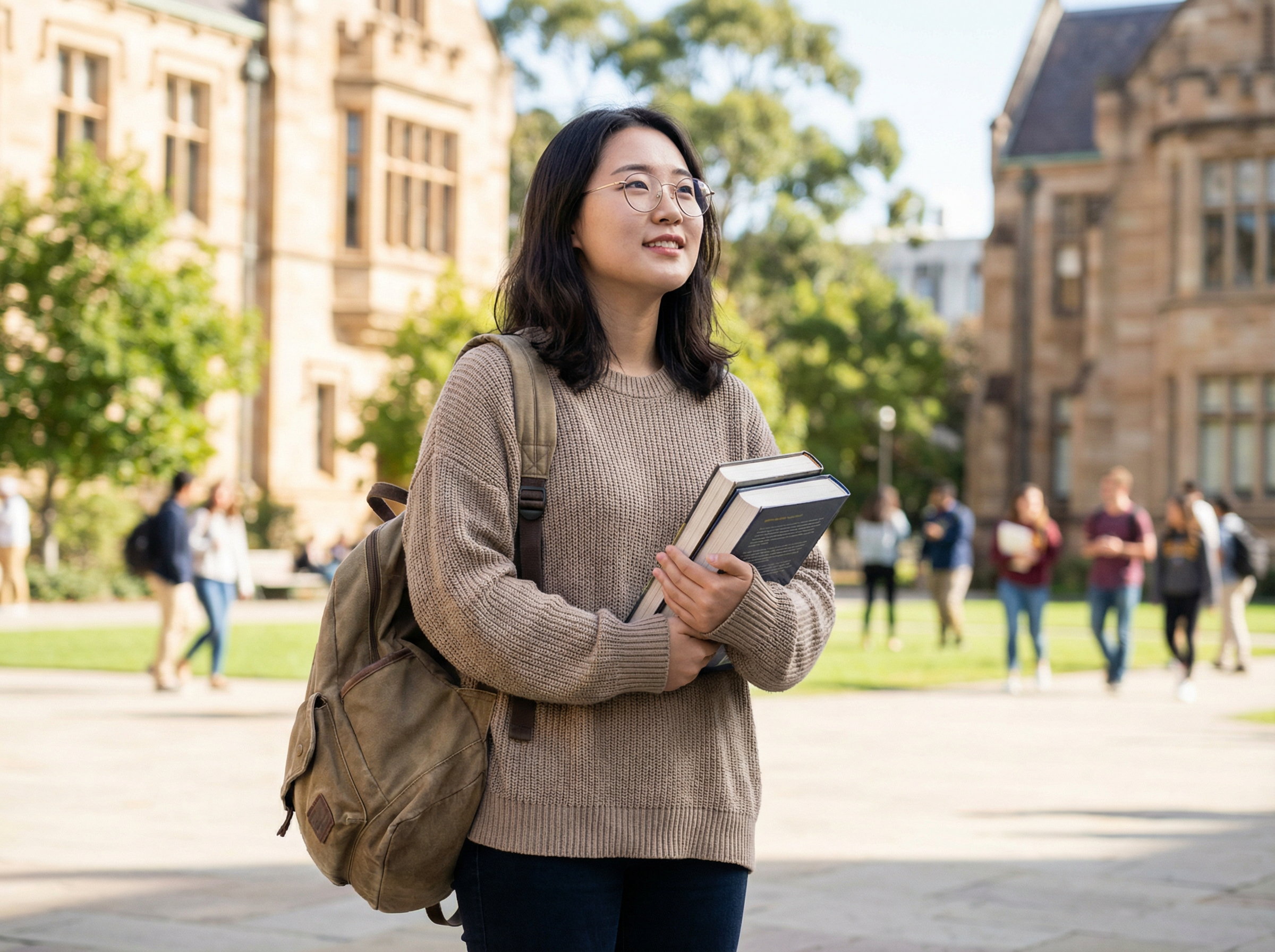A female Korean Canadian student in a University campus