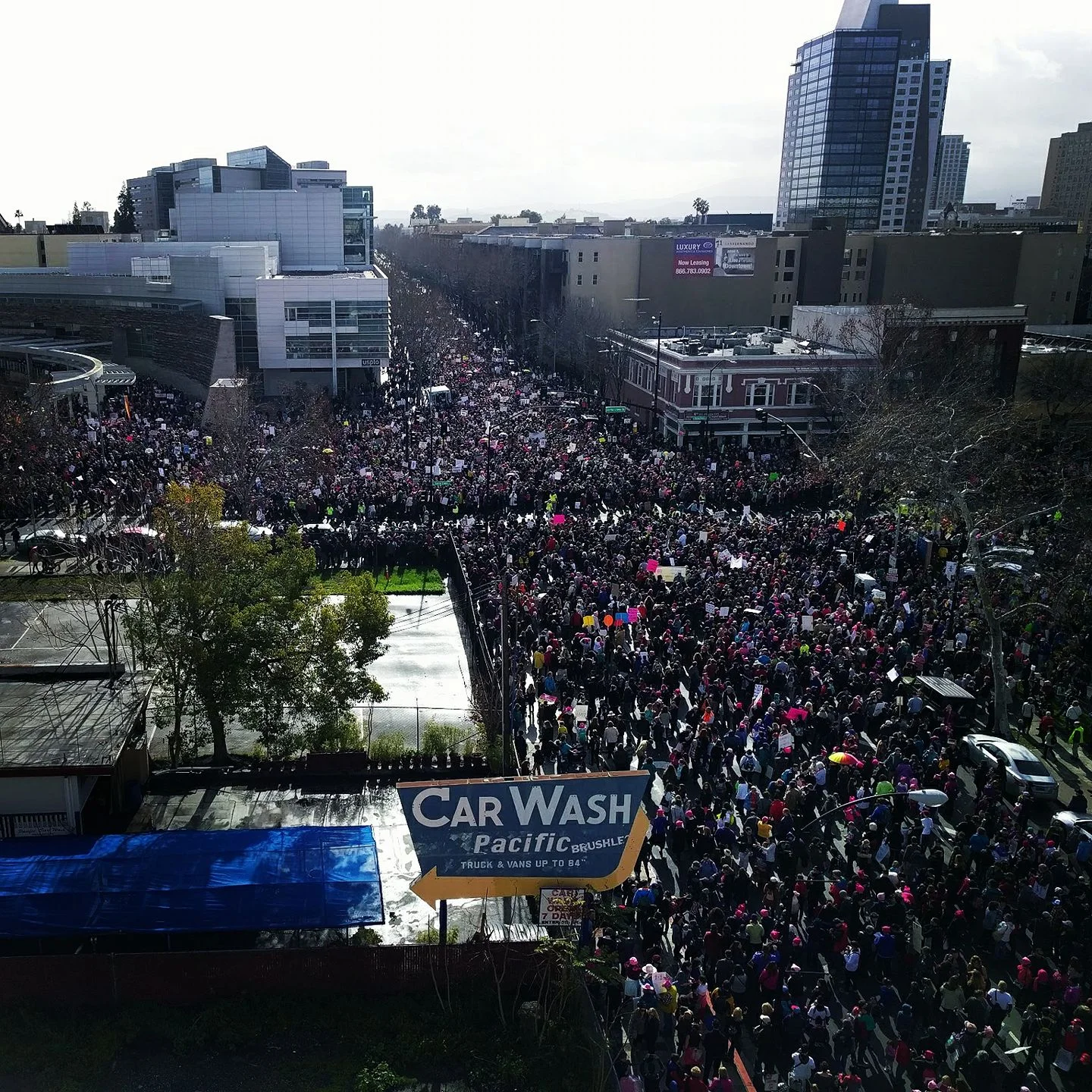 View of the march in downtown San Jose.&nbsp;