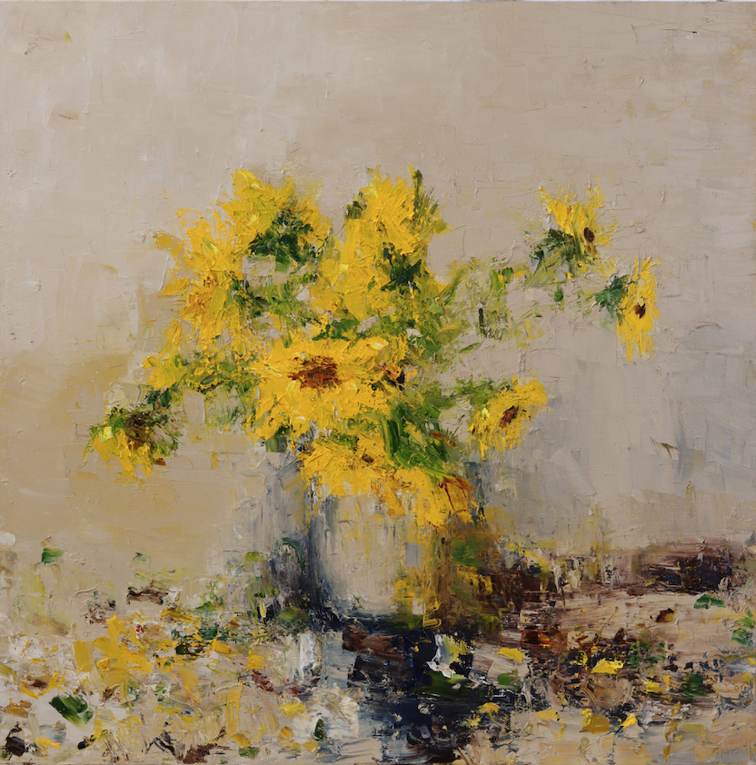 Sunflowers, Warm Light oil on canvas 80 x80cm framed £3500.png
