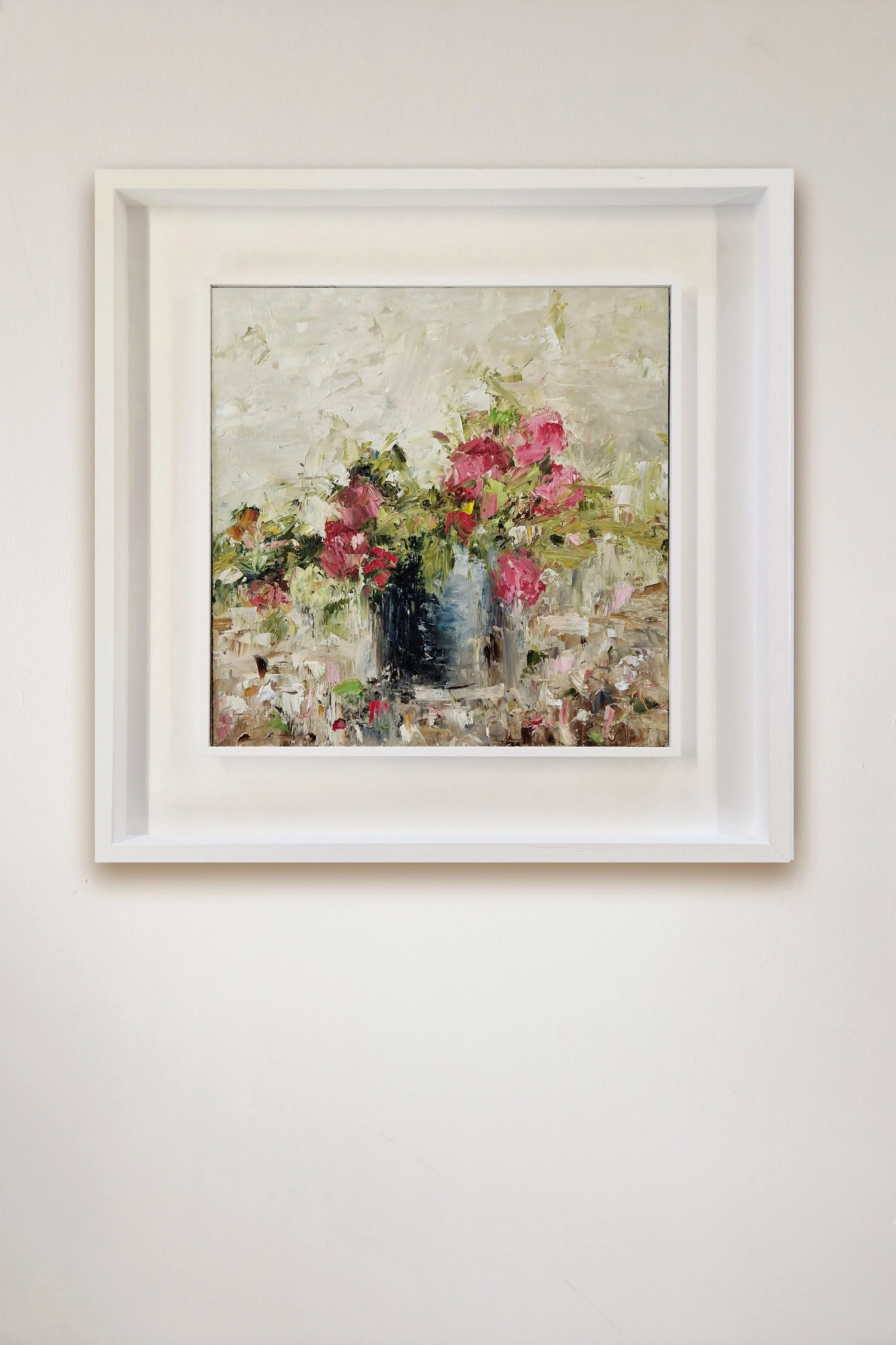 Vase of summer roses on wall 30x30cm.jpg