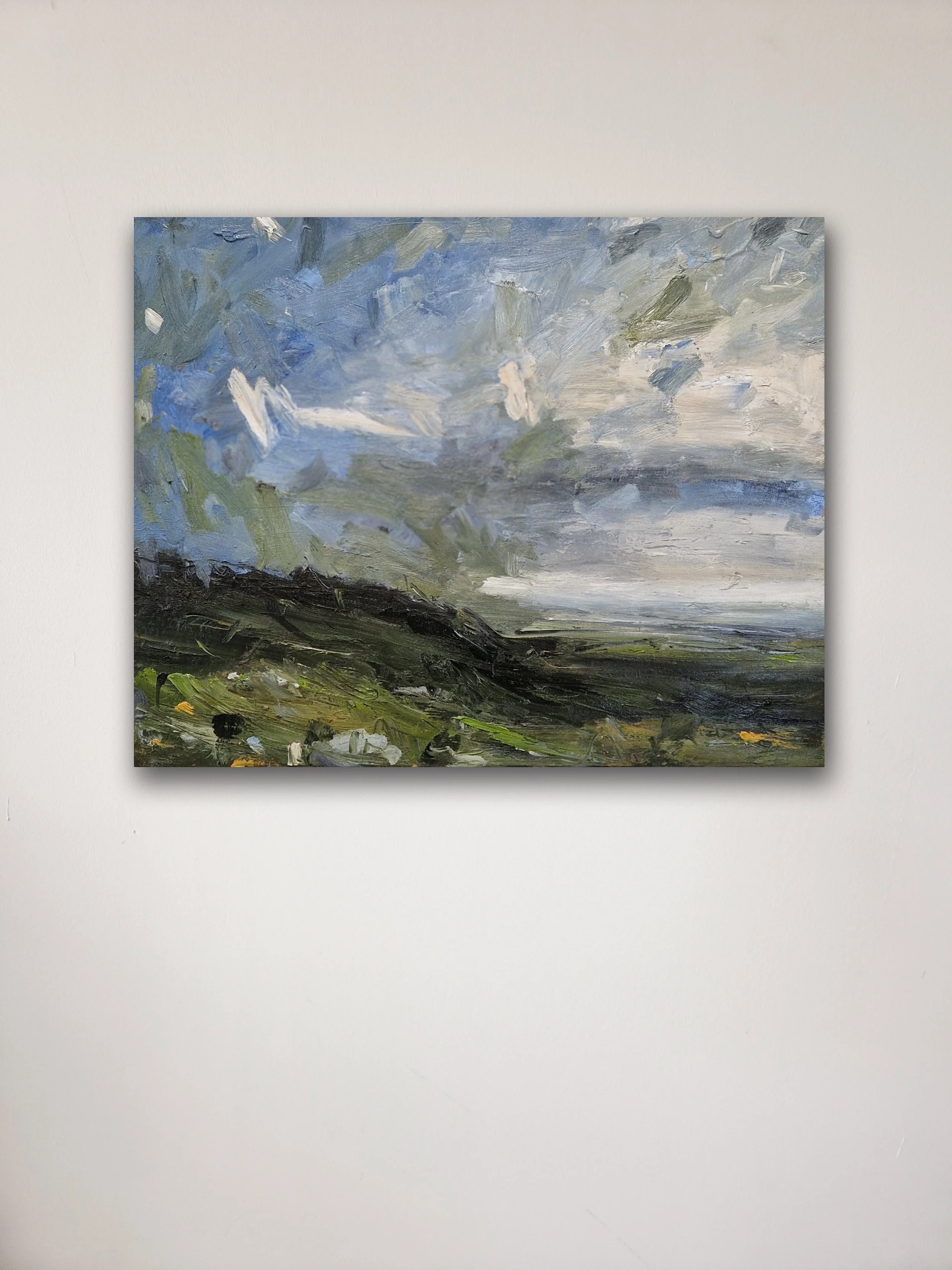 Up High Racing Clouds, Cornwall oil on canvas 61 x 76cm on wall.jpg