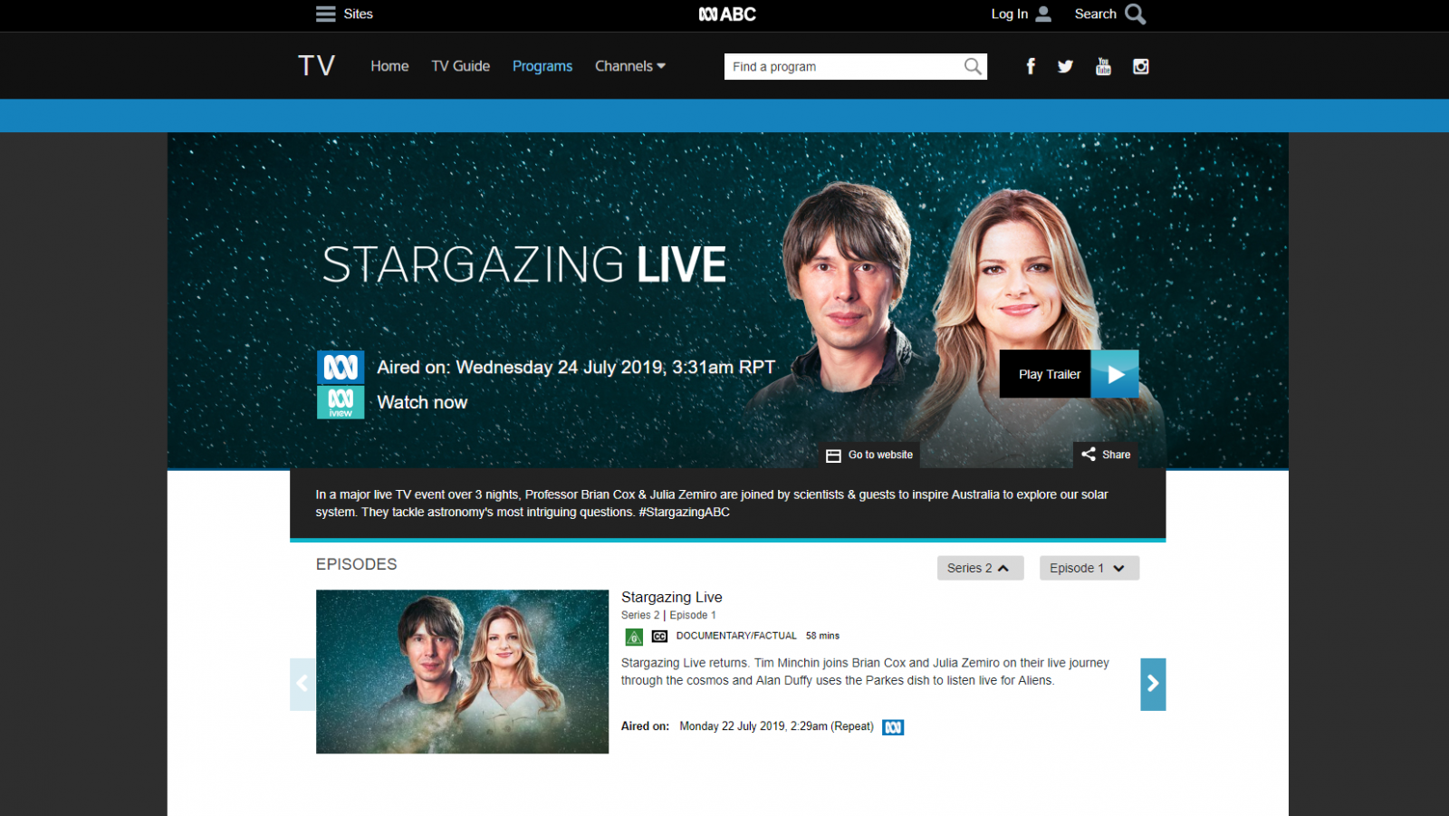 ABC's Stargazing Live 2018. 3 Episodes.