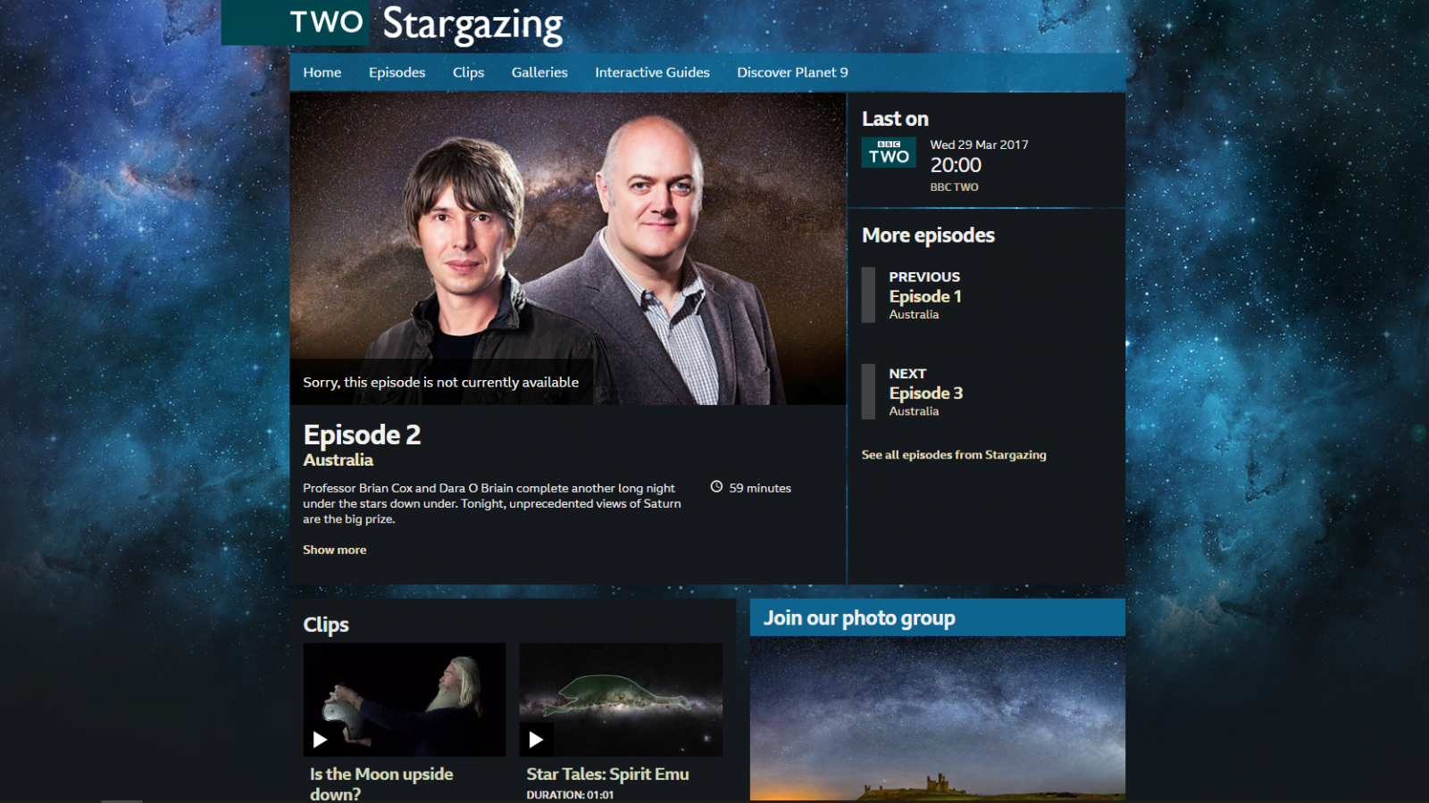 BBC's Stargazing Live 2017. 3 episodes.