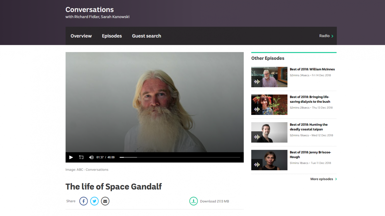 The Life of Space Gandalf: Listen to Greg's story on ABC Conversations with Richard Fidler.