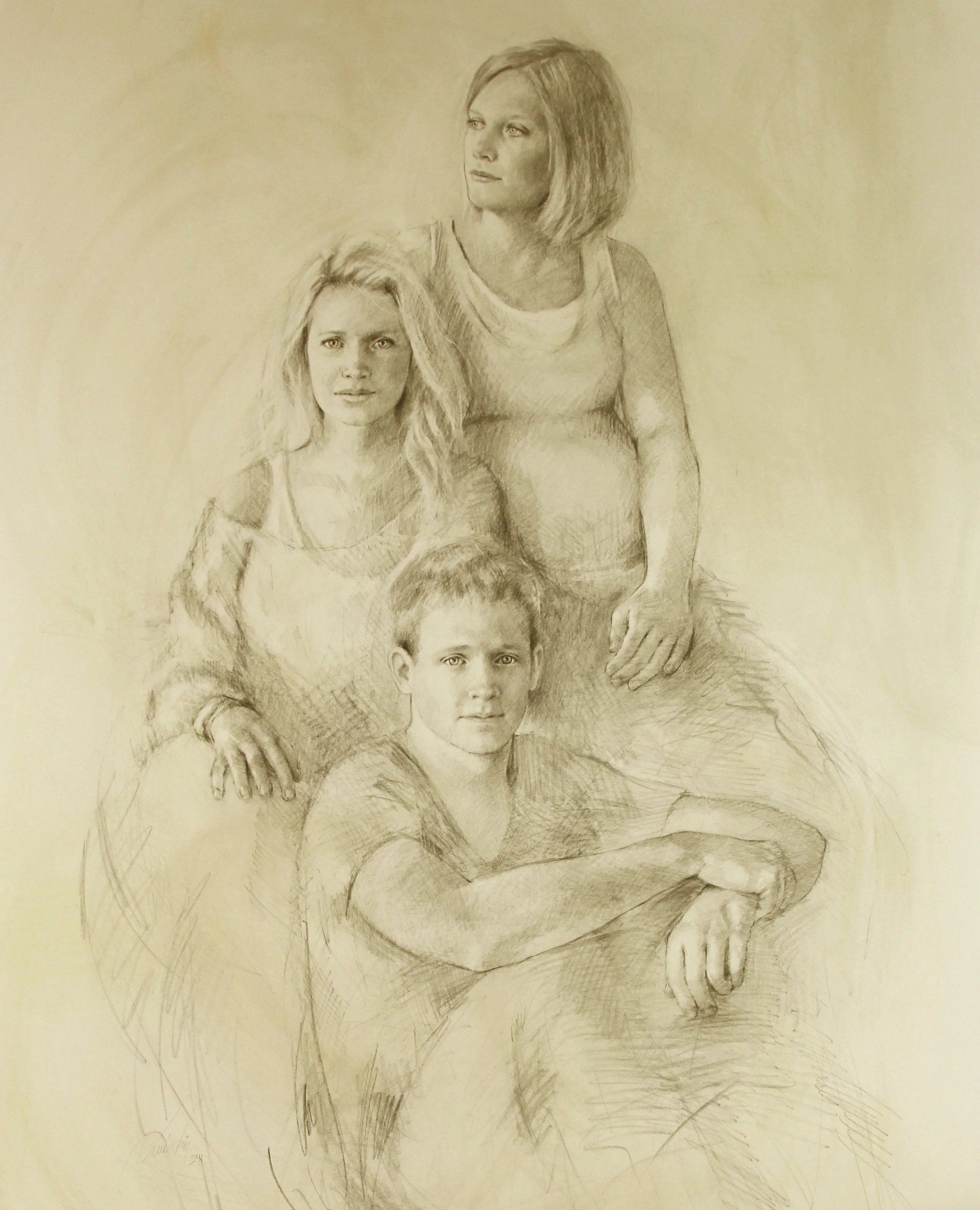 The Two Sisters and their Brother charcoal on paper.jpg