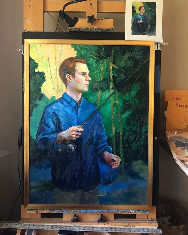 Love when my original oil sketch, that I was so excited about - translates so perfectly into the final portrait. #modernportrait #oiloncanvas #twilightpainting #flyfishing #lizlindstrom #colorcomfort #signalmountain #chattanooga #columbia #charleston
