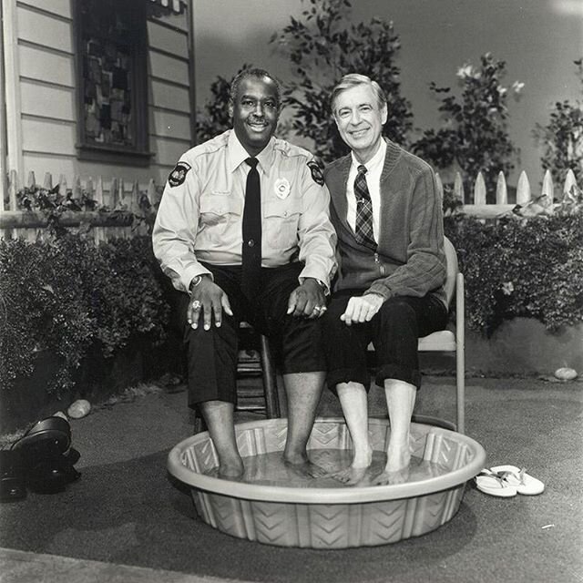 This moment with Mr Rogers and Mr Clemmons is full of such beauty, it makes me cry.  In 1969, black citizens weren't allowed to swim in &quot;white-only&quot; swimming pools.
Mr. Rogers invited Mr Clemmons, who played a police officer on the show, to