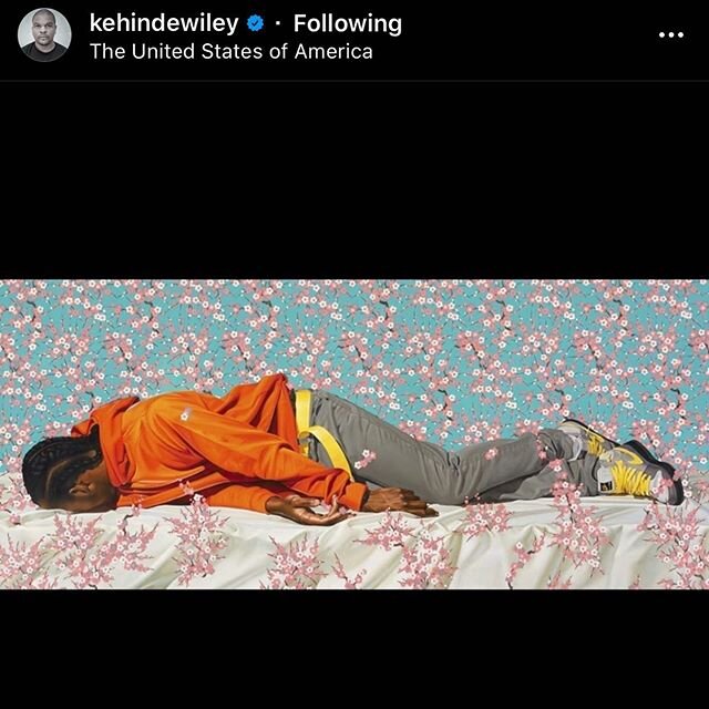 Reposting this painting by @kehindewiley &ldquo;Down&rdquo; 2008 Oil on Canvas - because it took my breath away. When I look at this, it so beautifully states the tragic truth that about one in every 1000 black men and boys can expect to die at the h