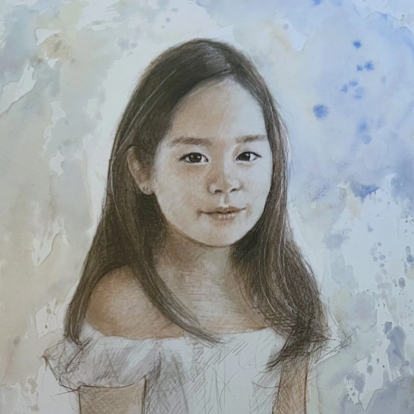 Girls, at any stage, are not only beautiful but wise. I love showing the individual girl and her own truth with my portraits. #charcoalconte #ilovemyjob #watercolorwash #portraitdrawing #satxartist #satxart #girlhood #modernportrait #familyportrait #