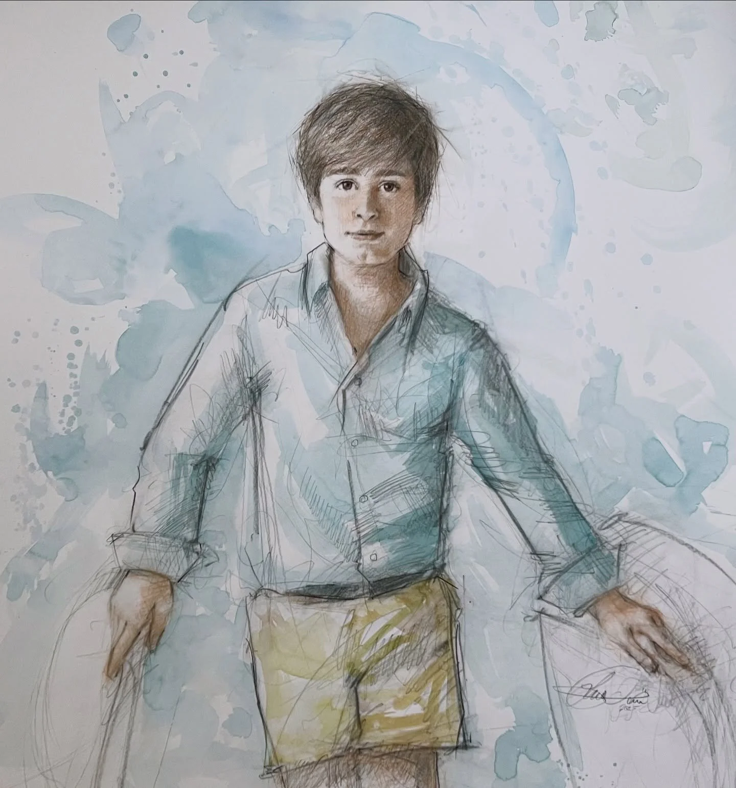 Teens are magic. I&rsquo;m always honored to make art about them. Thank you to my marvelous client #youknowwhoyouare and my associates @portraitsinc and @jennyheardbeckham for connecting us! #charcoalconte #watercolorwash #lizlindstrom #portraitartis