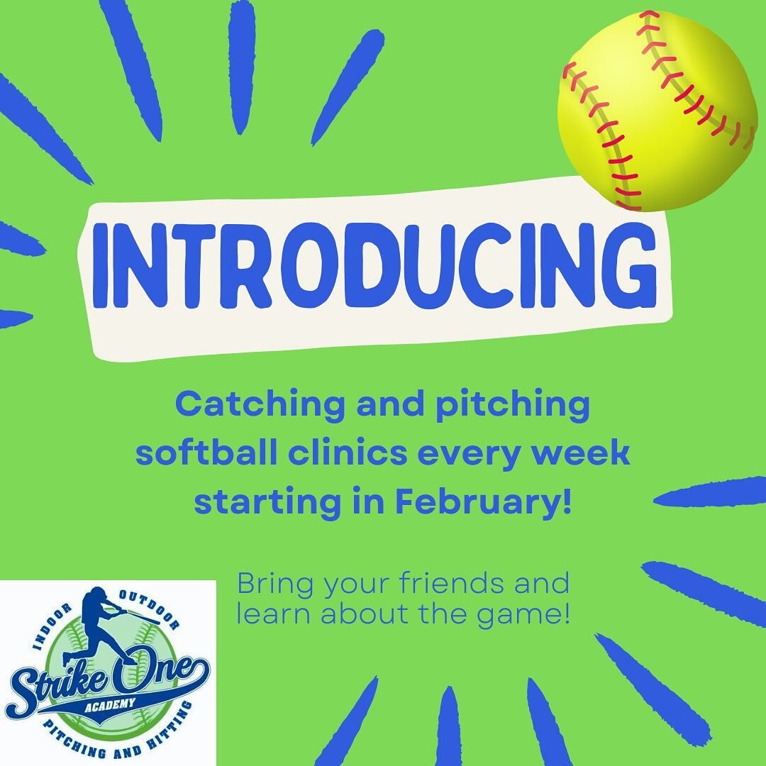 Strike One Academy is introducing weekly catching and pitching clinics!! 

Every week starting on February 7th, Coach Olivia will hold a small group catching clinic. Starting on February 8th, Coach Grace will teach the mechanics of pitching. 

Spots 