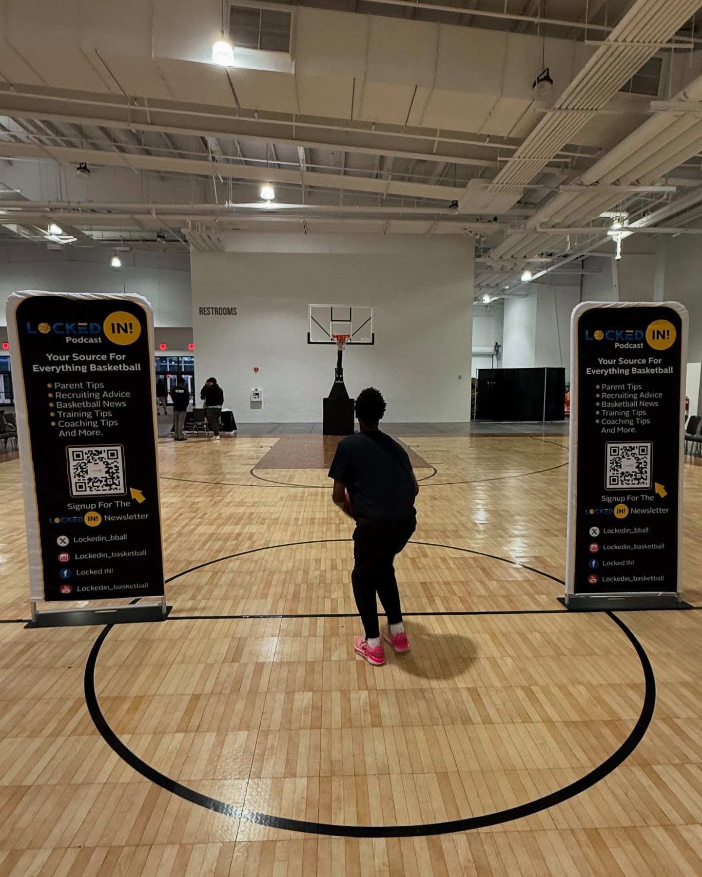 Locked In half court contest load Friday night basketball village 🔥🔥🔥