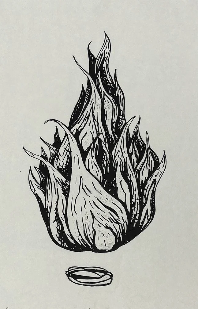 Prometheus the Fire: 1-color relief print