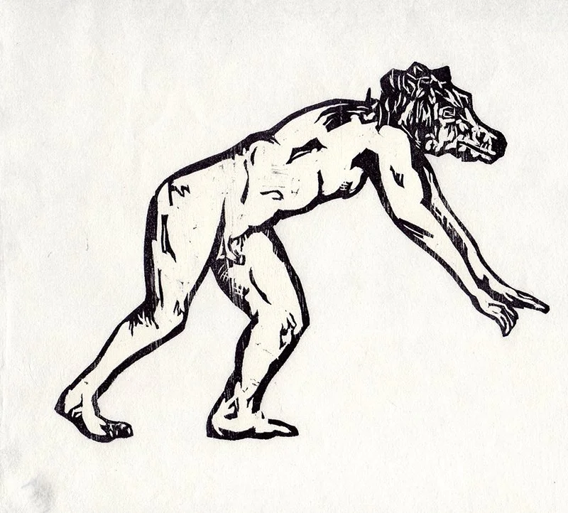 Pliny's Cenocephalus: 2-color relief print