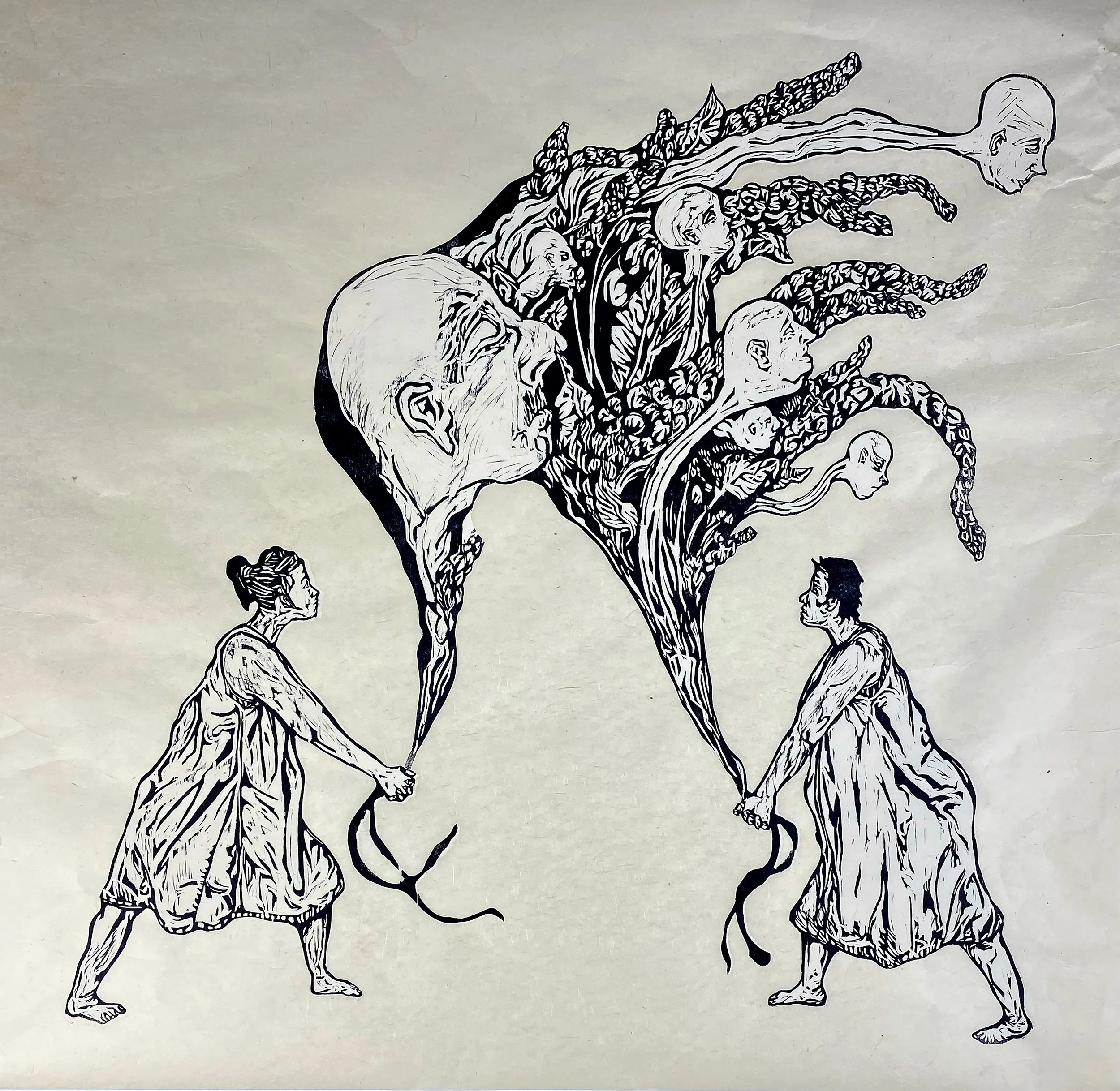 The Pain Is Part of the Growth: 2-color relief print