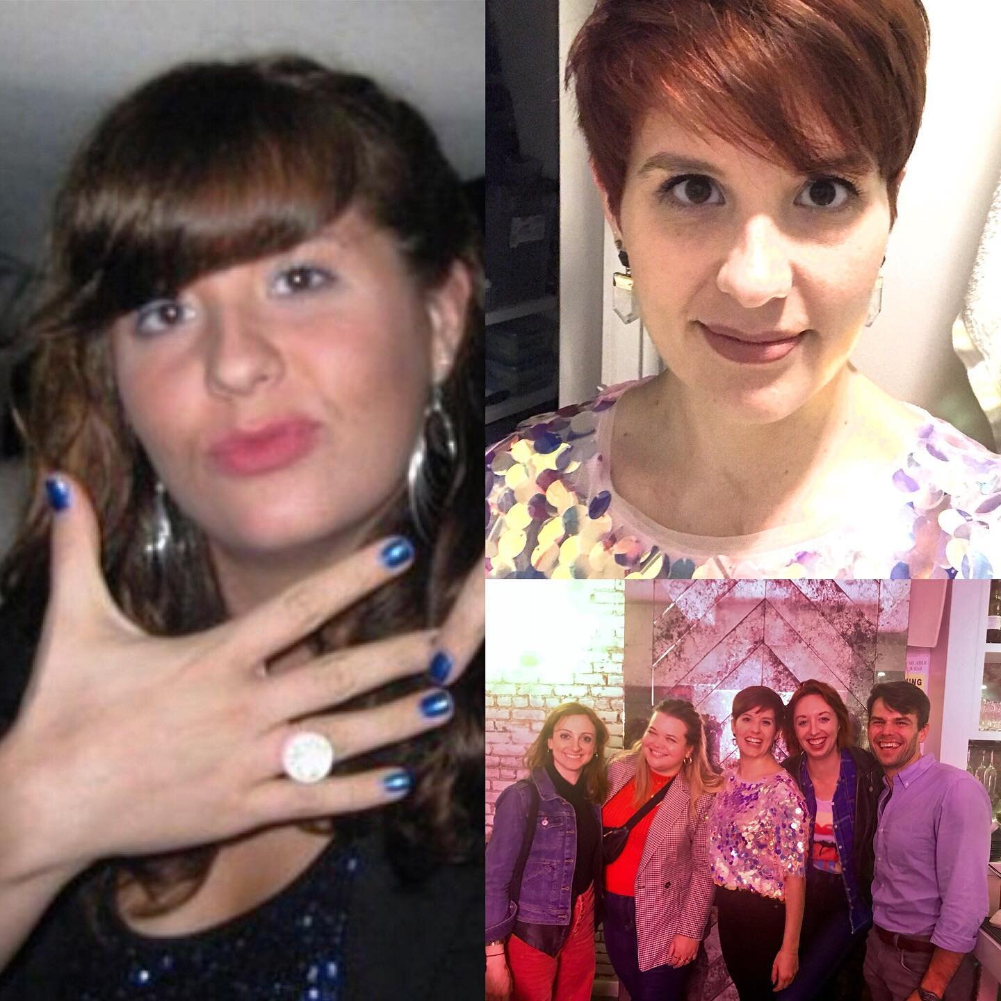 I turned 25 in 2009. I made a trip to New York to see all my friends and go out dancing in a blue sparkly sequin dress. 
Ten years later, on my 35th Birthday, I wore pink sequins and the same birthday cake ring at a dinner with friends old and new. I