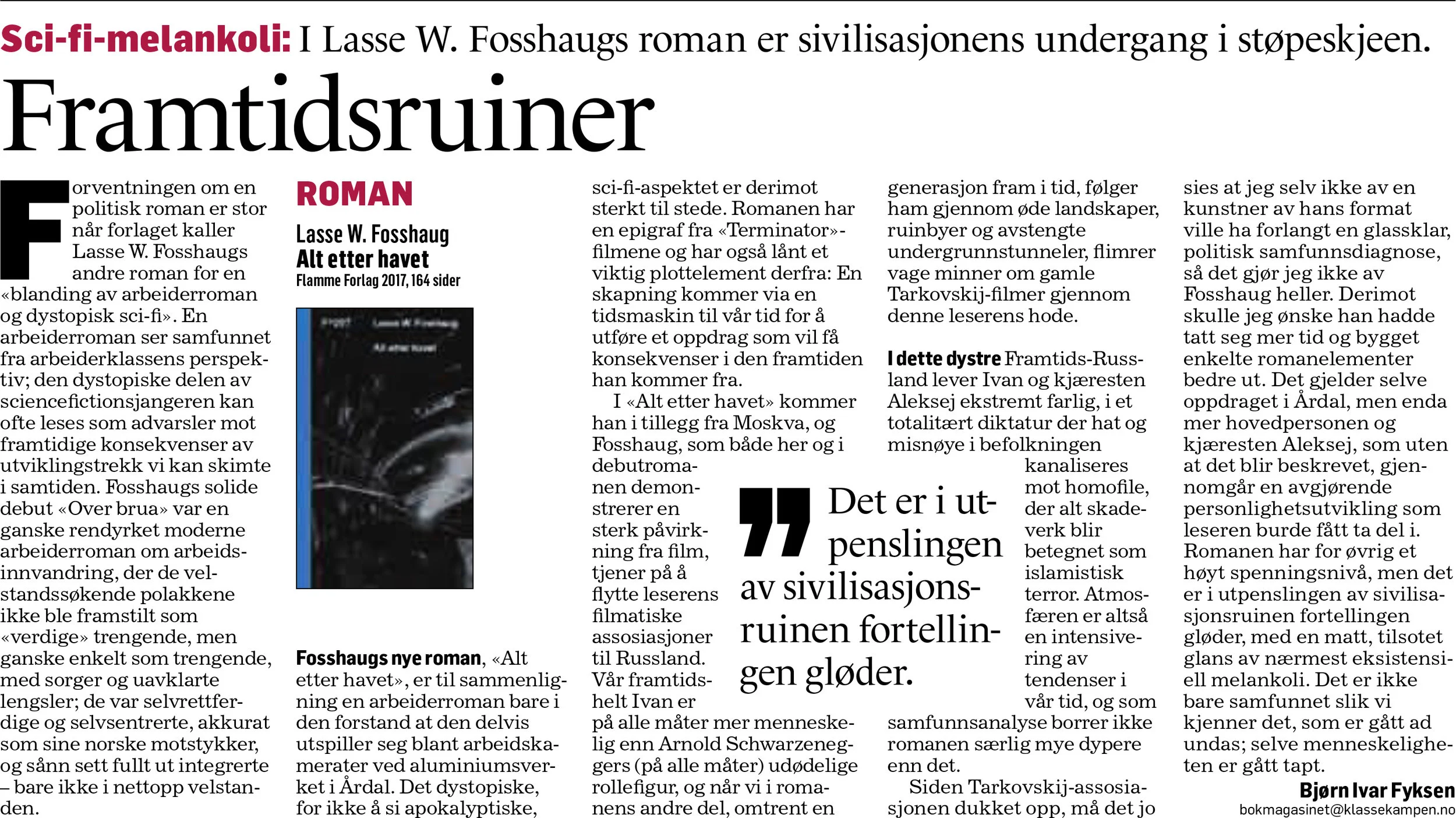 Faksimile fra Klassekampen Bokmagasinet 21. januar 2017.