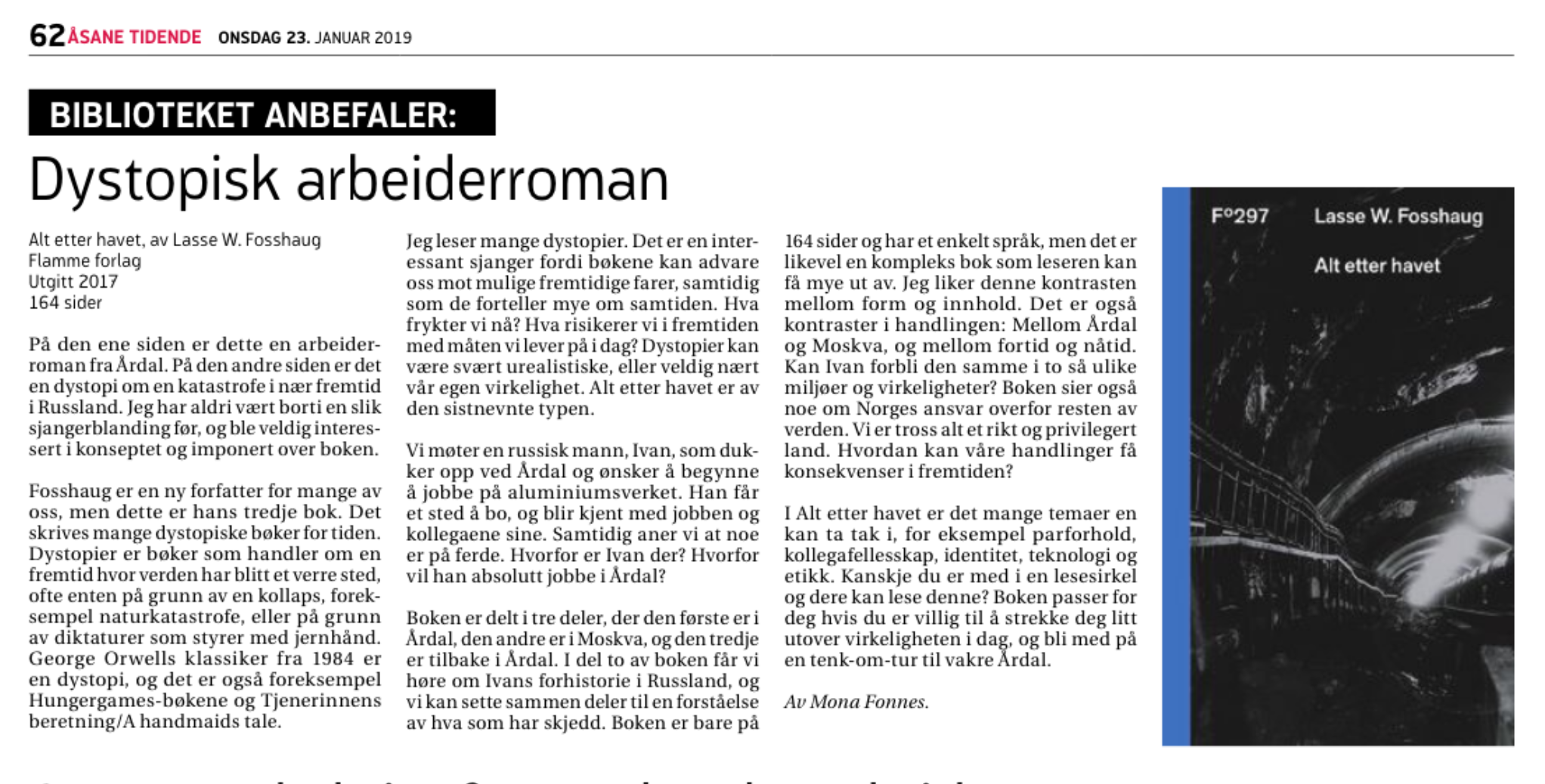 Biblioteket anbefaler i Åsane Tidende 23. januar 2019.