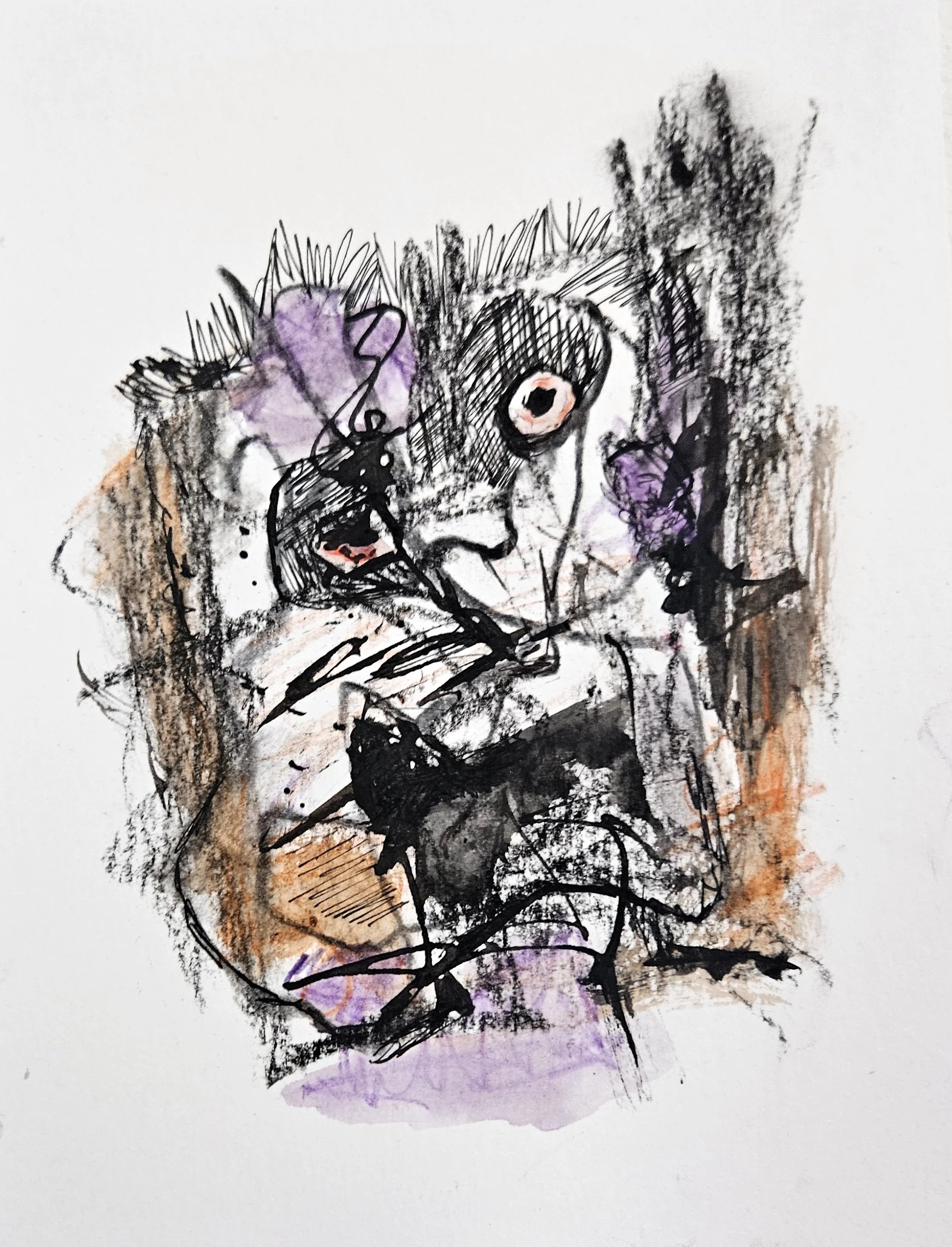 Wired - 8 x 6, Mixed Media (ink, watercolor pencils) on paper, 2025
