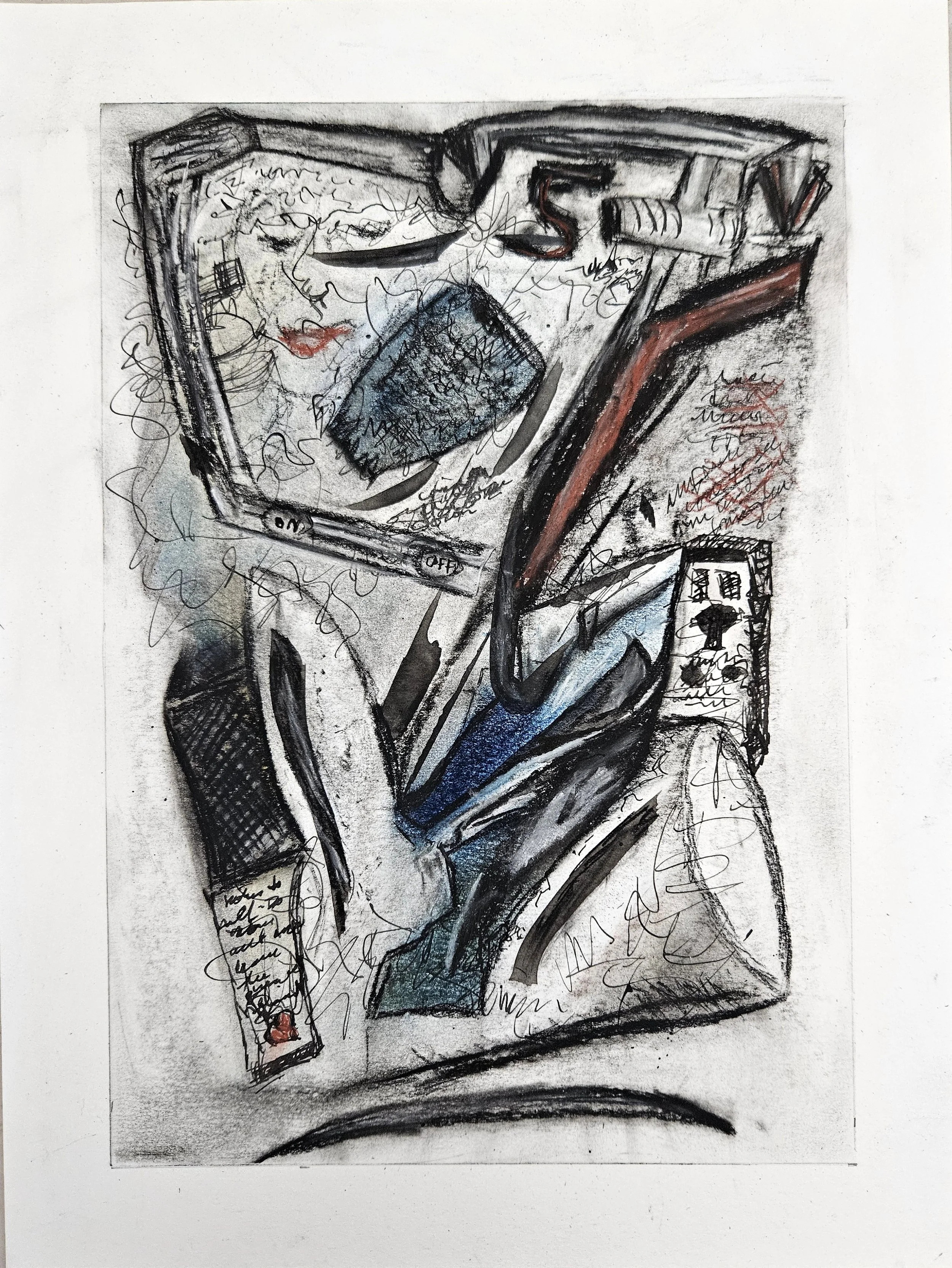 The Discontented Viewer - 12 x 9, Mixed Media (charcoal, ink, Conte crayons, dry pigment) on paper, 2025