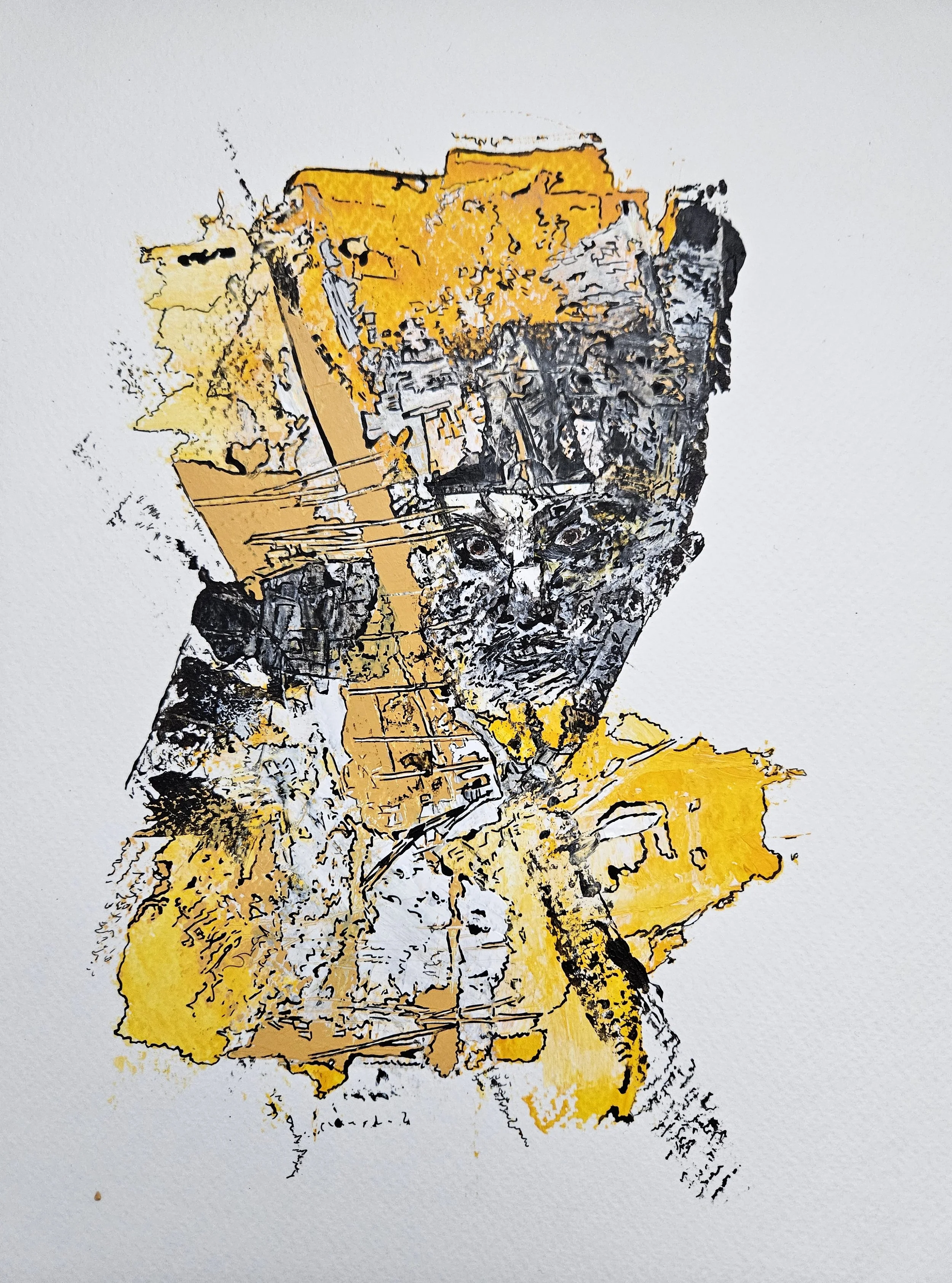 The Unquiet Mind - 12 x 9, Mixed Media (acrylic and ink) on paper, 2025