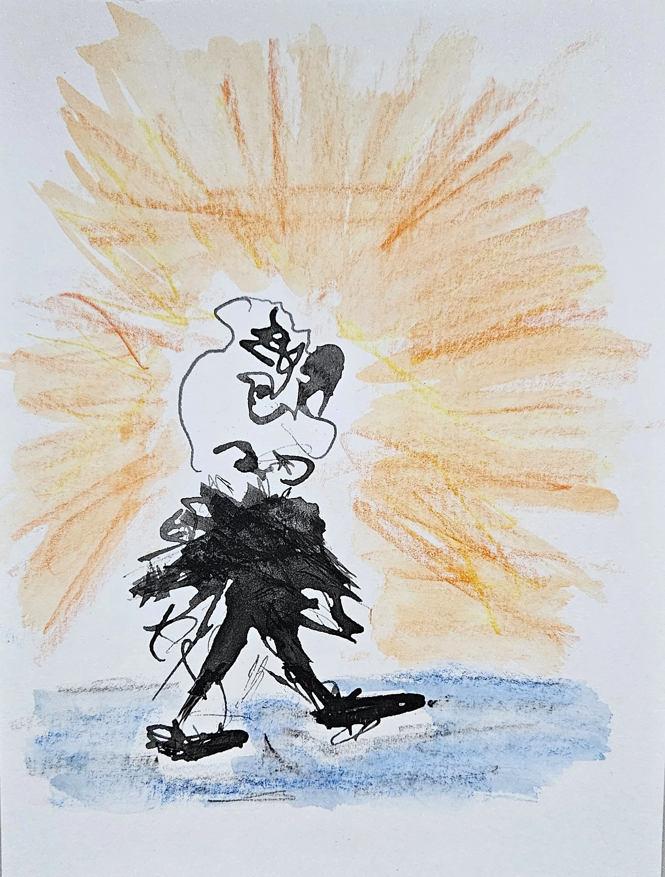 I AM Calm! - 8 x 6, ink and watercolor pencils on paper, SOLD