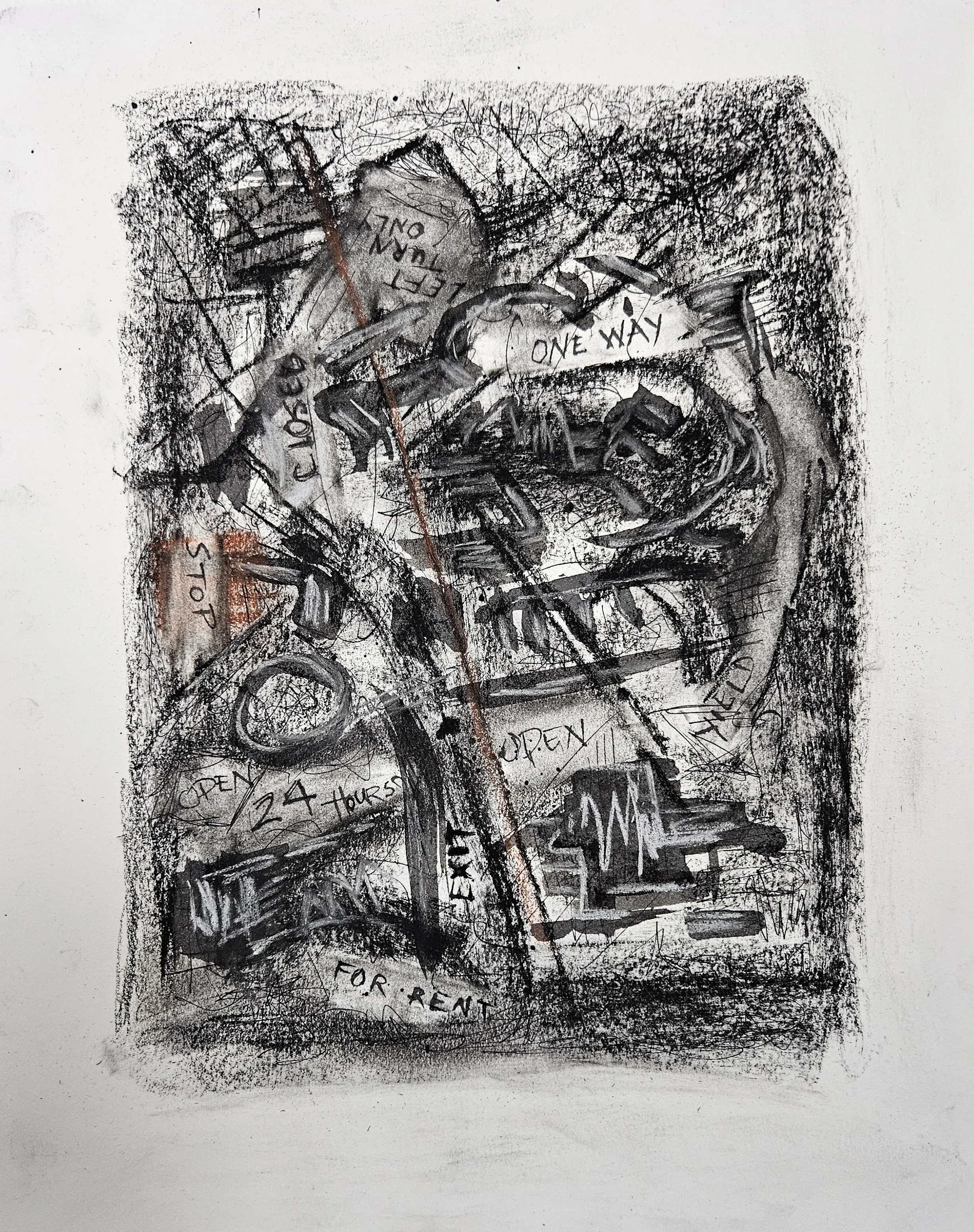 Midtown - 14 x 11, Sumi ink, charcoal, ink, Conte crayons on paper