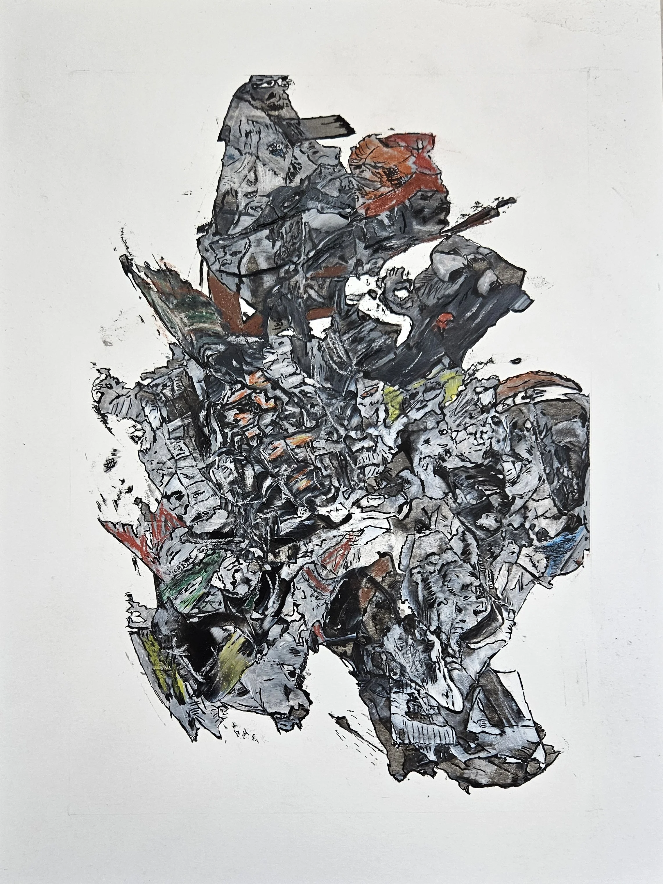 In this Together - 12 x 9, acrylic, ink, Conte crayons, colored pencils