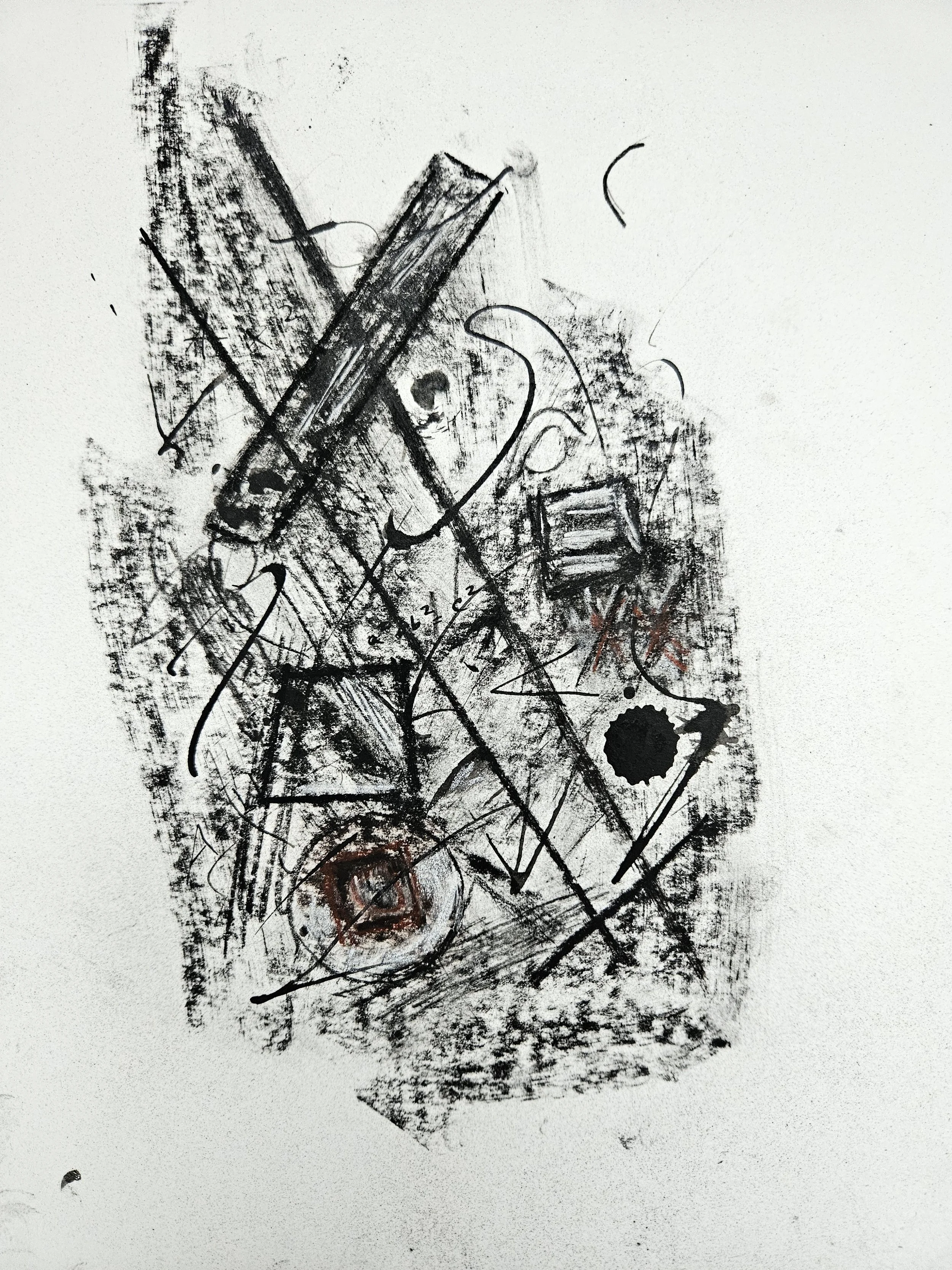 Geometric Elements - 12 x 9, Mixed Media (charcoal, ink, Conte crayons) on hot press watercolor paper, 2025