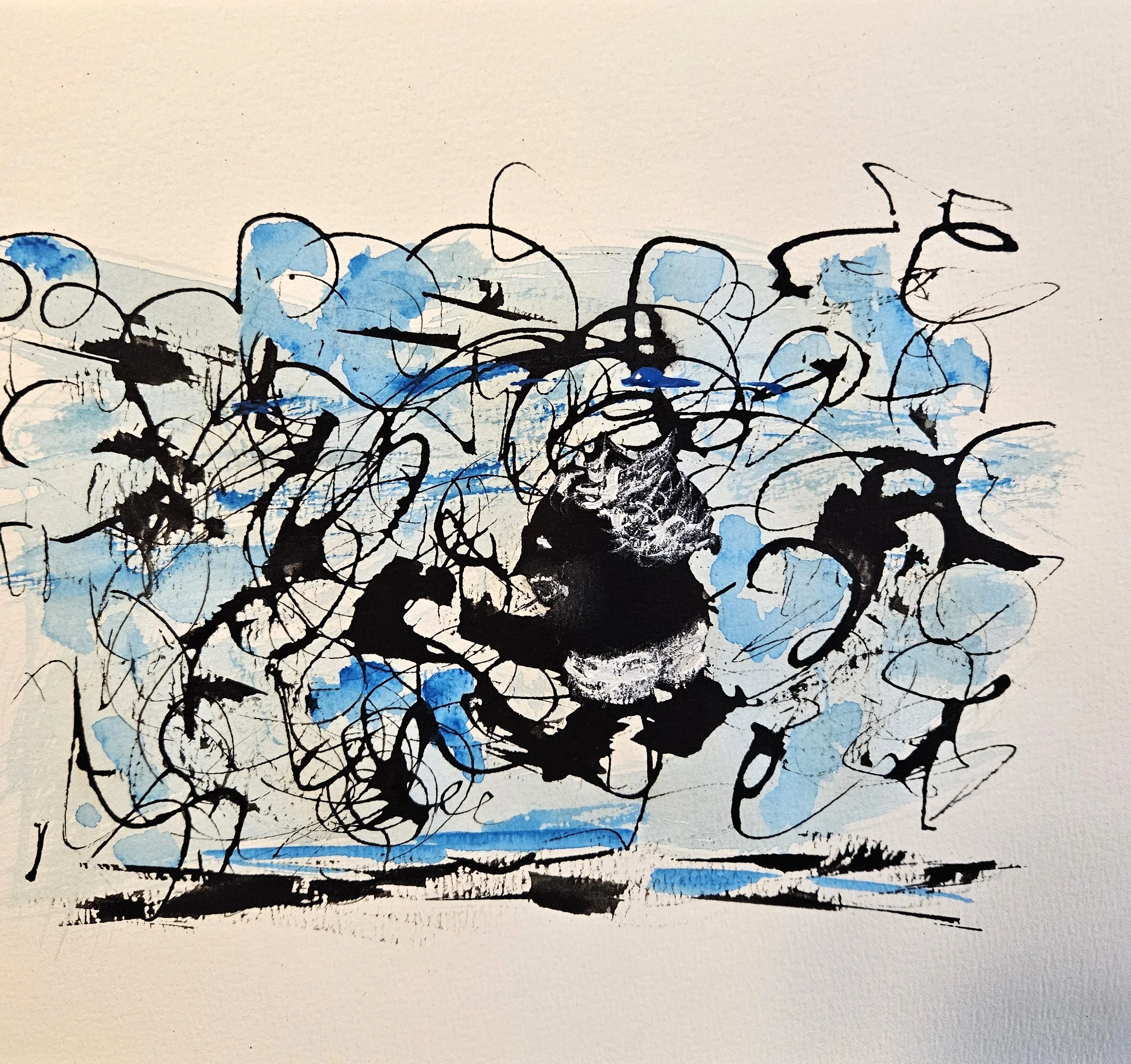 Life Outside the Playpen - 12.5 x 9.5, Mixed Media (ink and acrylic) on watercolor paper, 2025