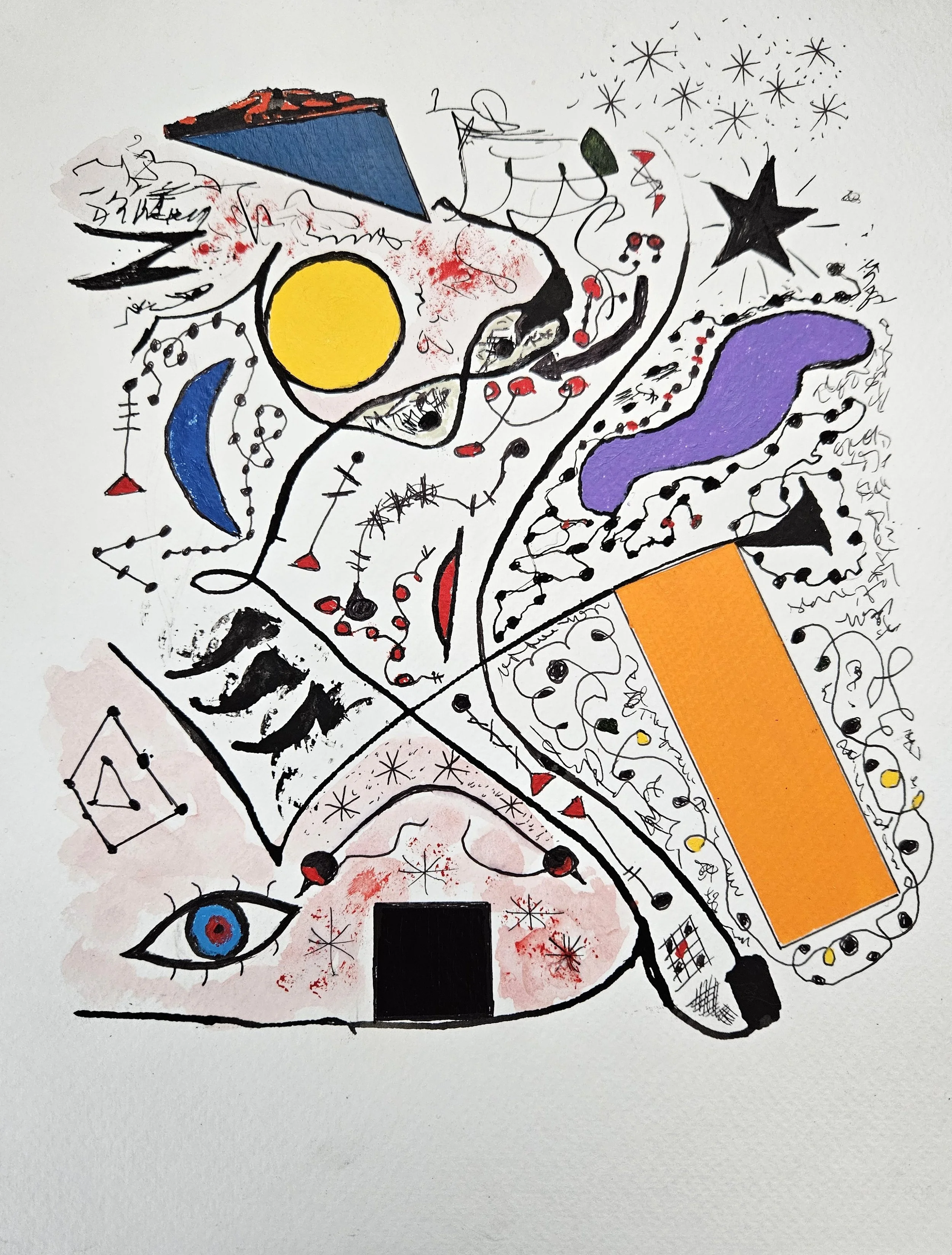 Remembering Joan Miro - 12 x 9, Mixed Media (acrylic and ink) on watercolor paper, 2025