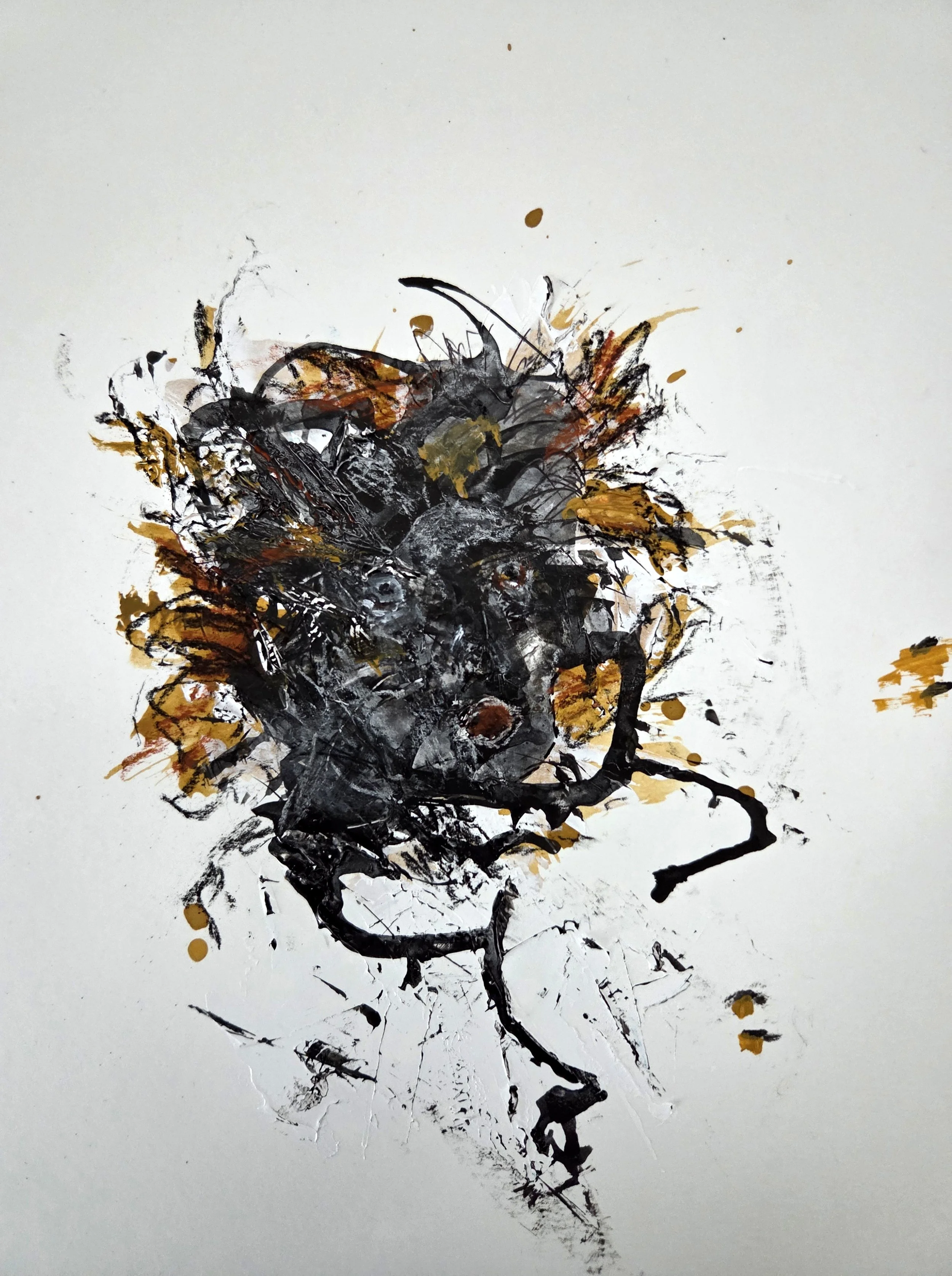 Too Much News?? - 12 x 9, Mixed Media (acrylic, ink and Conte crayons) on watercolor paper, 2026