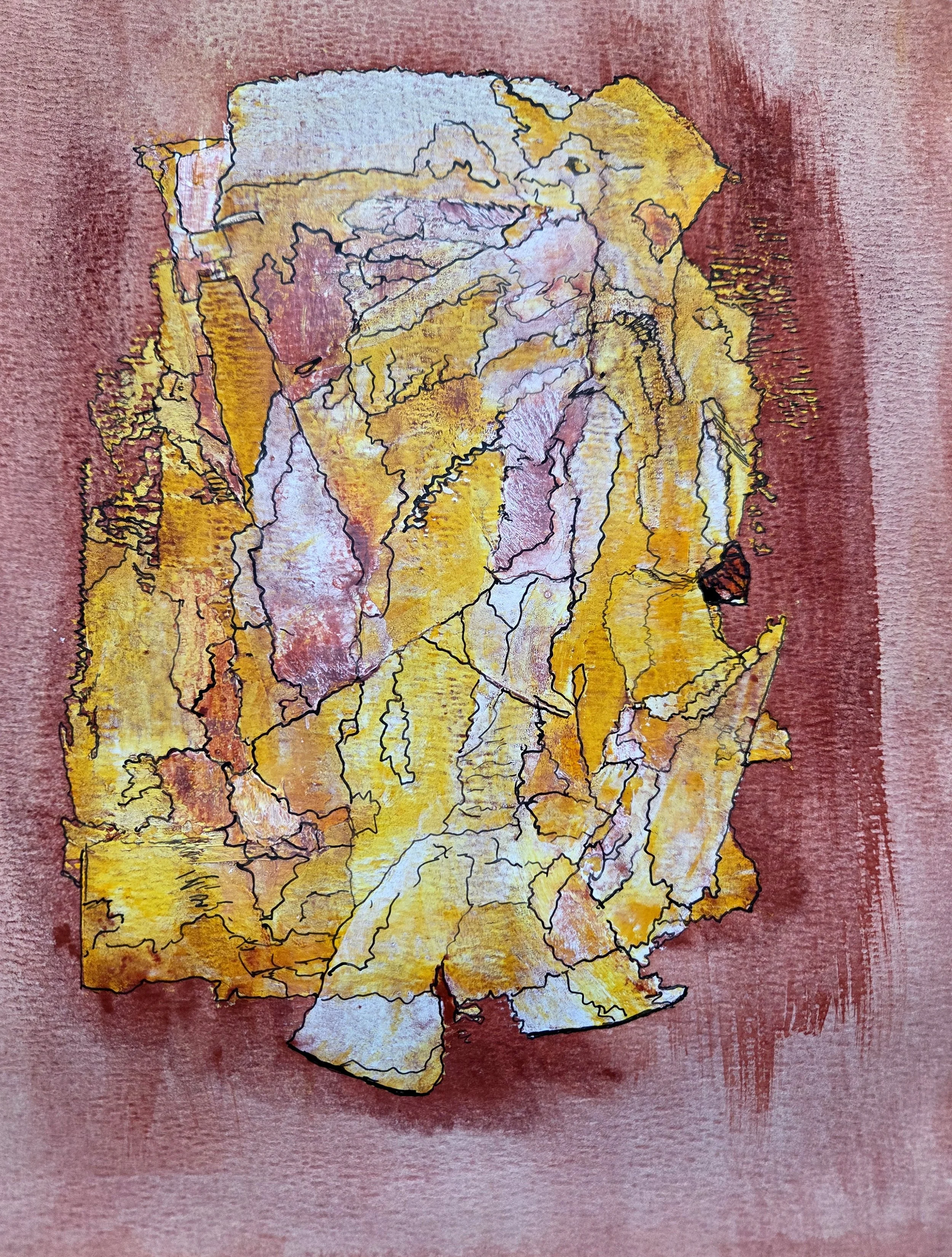 Exam Week - 12.5 x 9.5, Mixed Media (acrylic and ink) on watercolor paper, 2026