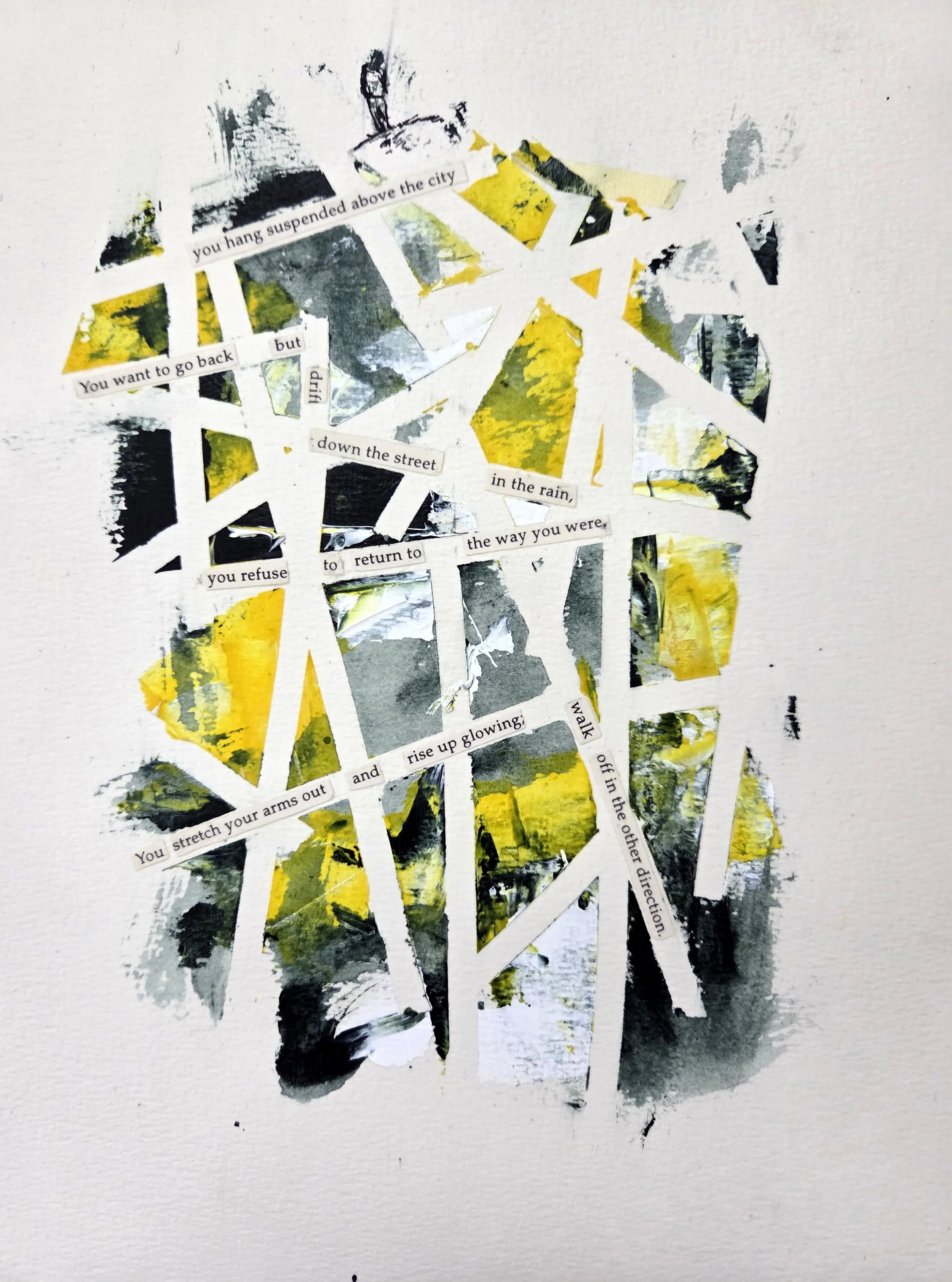 Divergence - 12 x 9, Mixed Media (acrylic, text on paper, ink) on watercolor paper, 2026