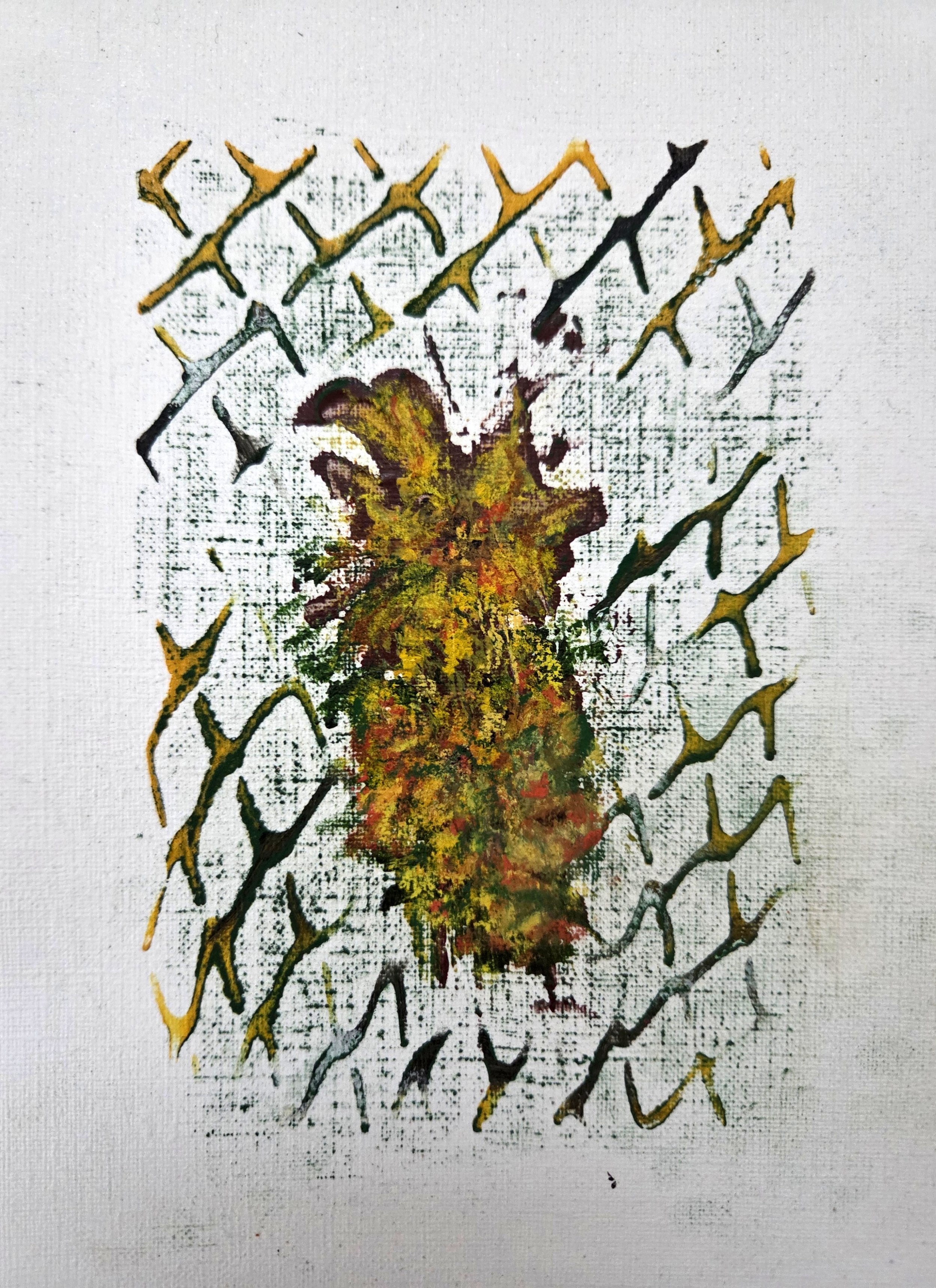 On the Fence - 8.5 x 5.5, Mixed Media (acrylic, soft pastels) on oil and acrylic paper, 2026