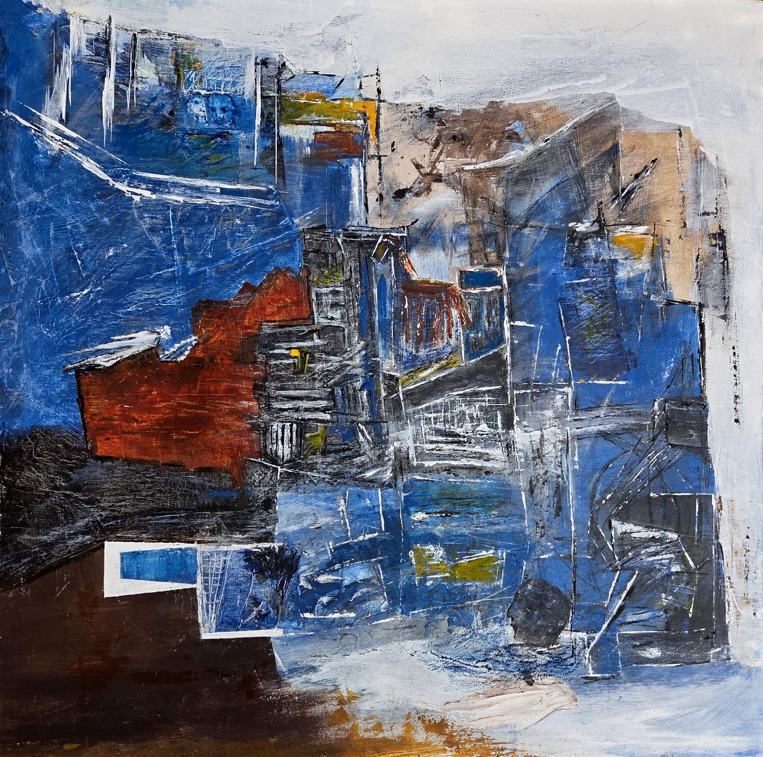 Neural Pathways - 24 x 24, Mixed Media (acrylic, oil pastels, charcoal pencils) on canvas, 2026