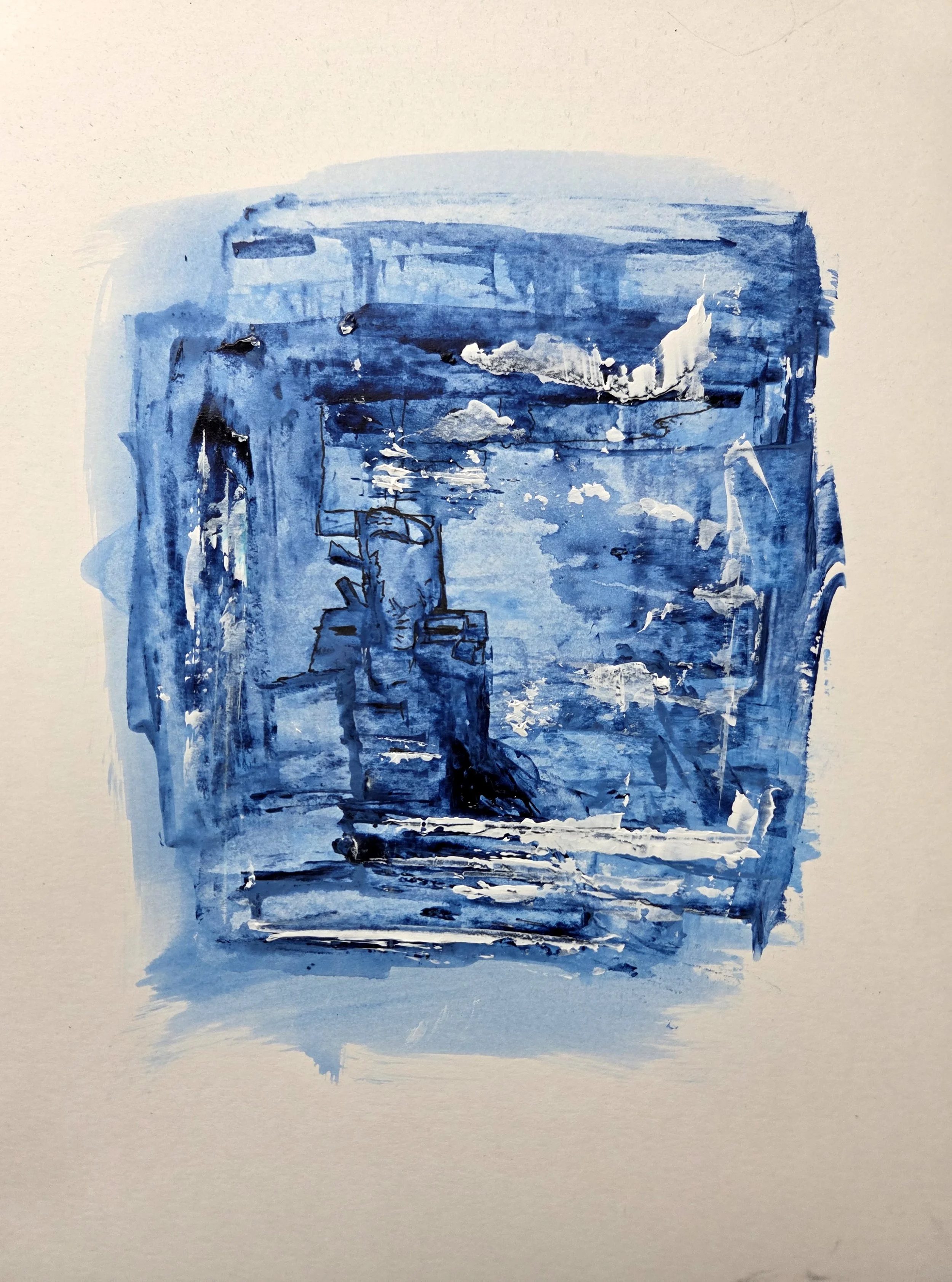 AI - Hot Air - 12 x 9, Mixed Media (acrylic and ink) on hot press watercolor paper, 2026