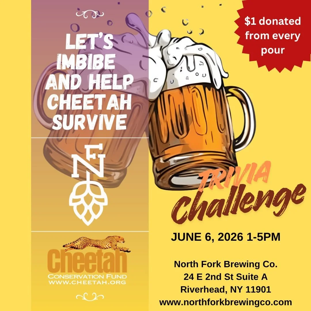 This Saturday 6/6 from 1-5PM we are hosting an event to raise awareness and funds for the Cheetah Conservation Fund. 

Long Island has strong roots for advocates helping out nationally and internationally and we&rsquo;re here to lend a hand.

There w