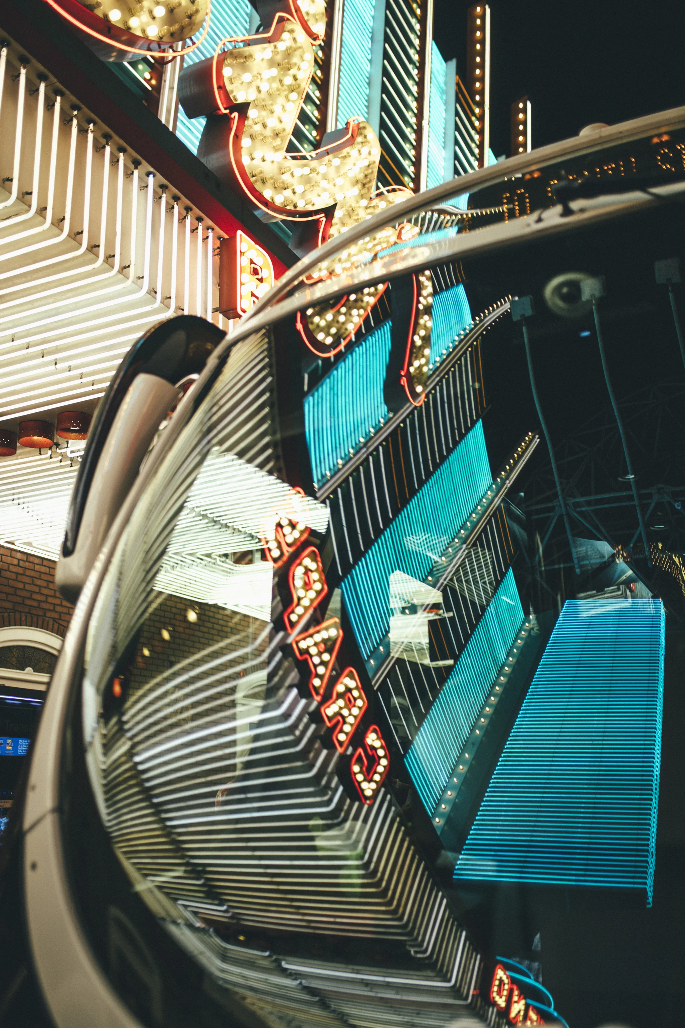 Reflections of the historic neon lights near Binion's. 
