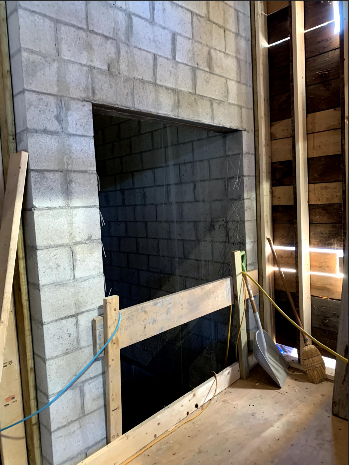 New elevator shaft on first floor of The Footlight Club, May 2021