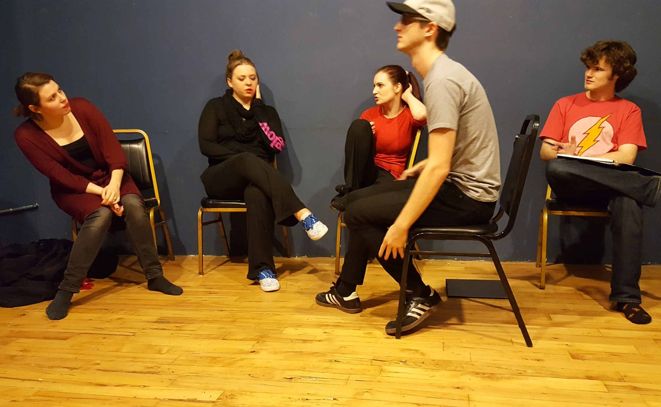 Emma Palizza, left, rehearses for a scene in Six Characters in Search of an Author , which opens later this month.