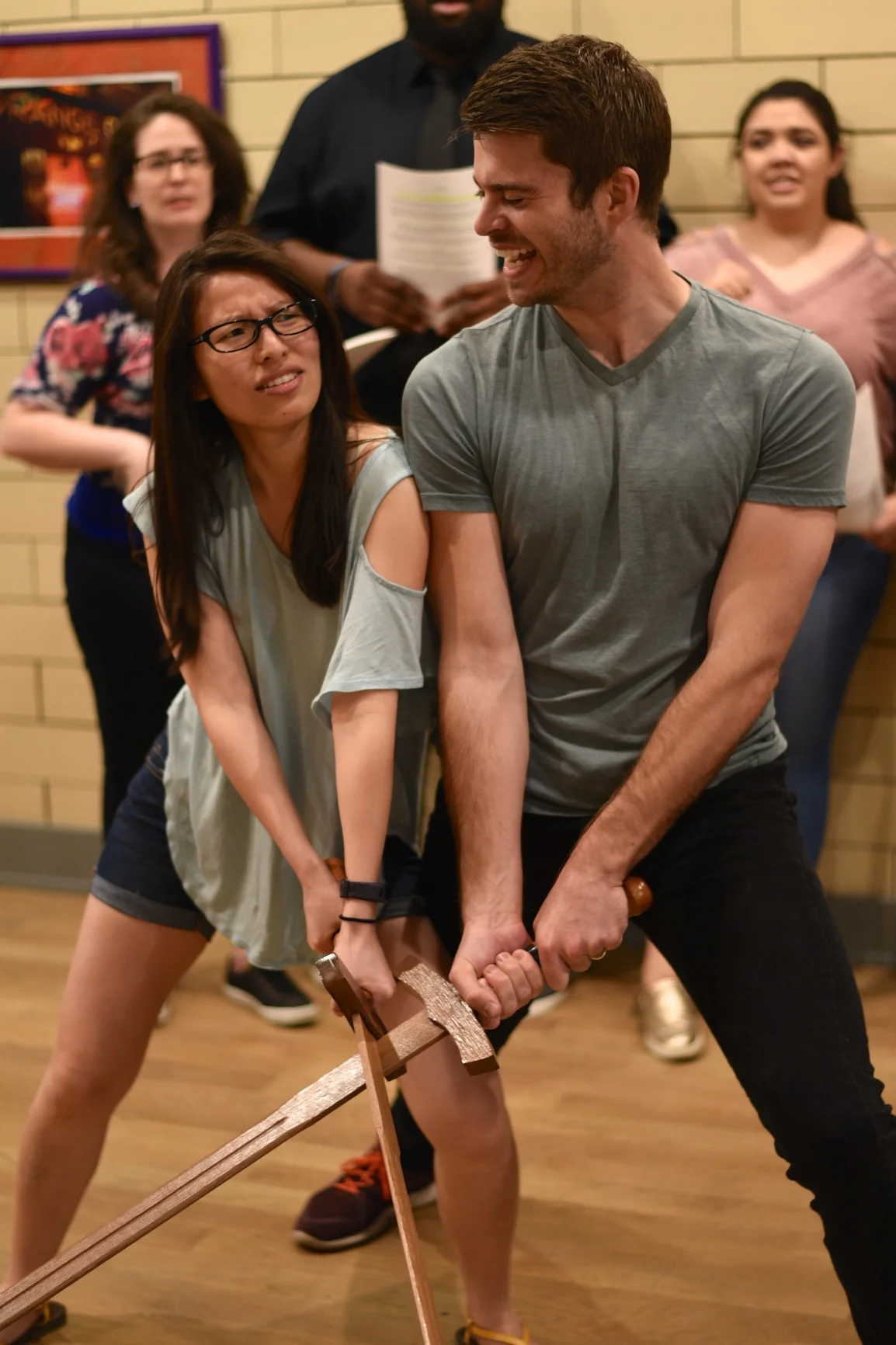 Pearl Paramadilok as Princess Sweet Pea (left) and Brian Barber as Brax (right) in rehearsals for The Princess Without Pots .