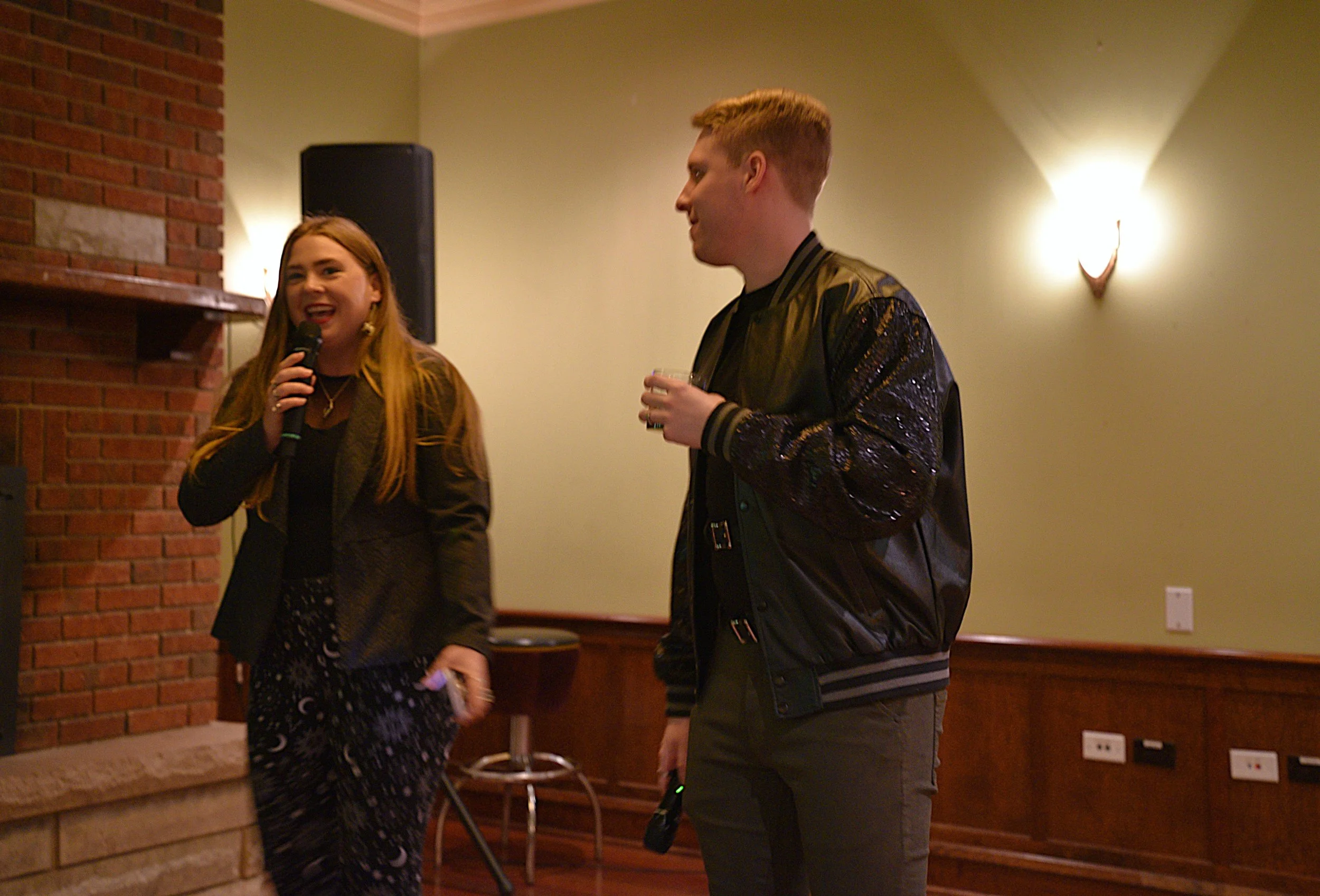  From left: Jean E. Mueller-Burr and Justin Broom MC at Ghostlight Ensemble’s  fifth Holiday Cabernet , held on Dec. 17, 2023, at Mrs. Murphy &amp; Sons Irish Bistro.  (Photos by Maria Burnham)  