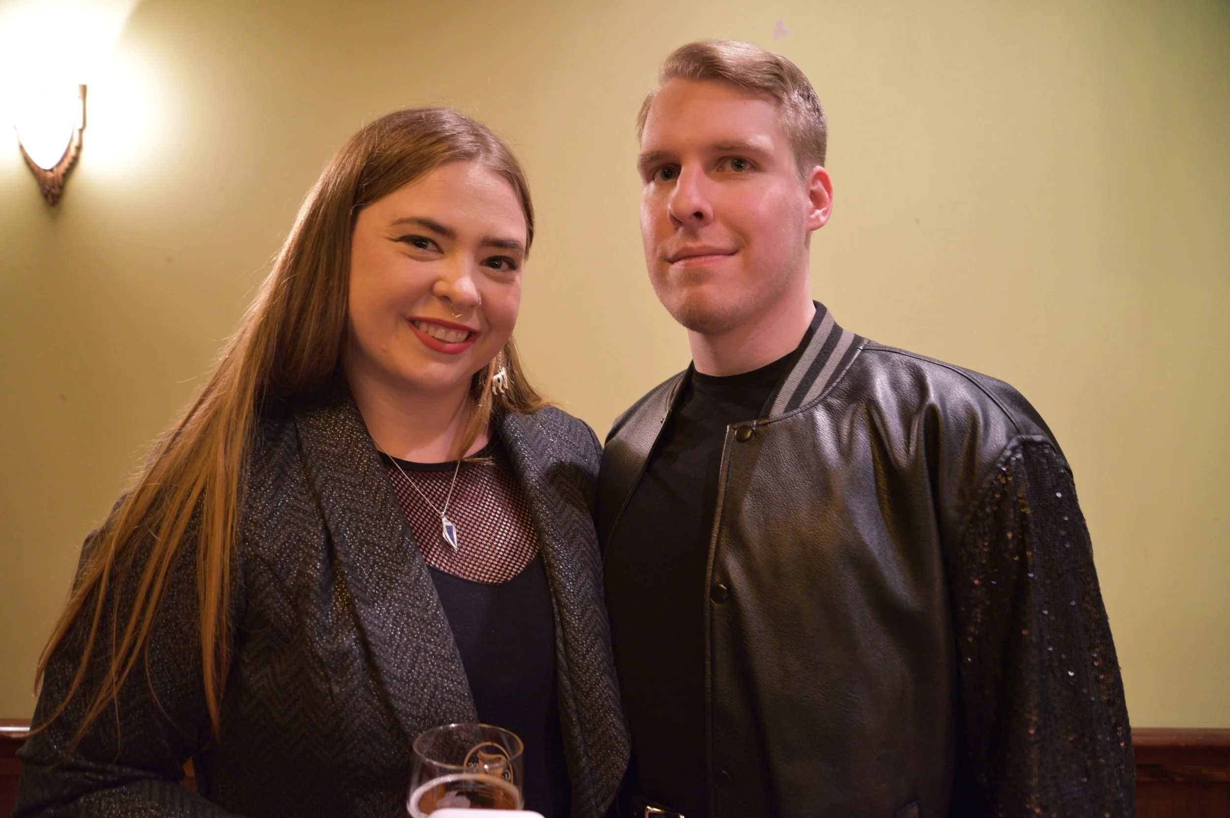  From left: Jean E. Mueller-Burr and Justin Broom curated and MC’ed Ghostlight Ensemble’s  fifth Holiday Cabernet , held on Dec. 17, 2023, at Mrs. Murphy &amp; Sons Irish Bistro.  (Photos by Maria Burnham)  