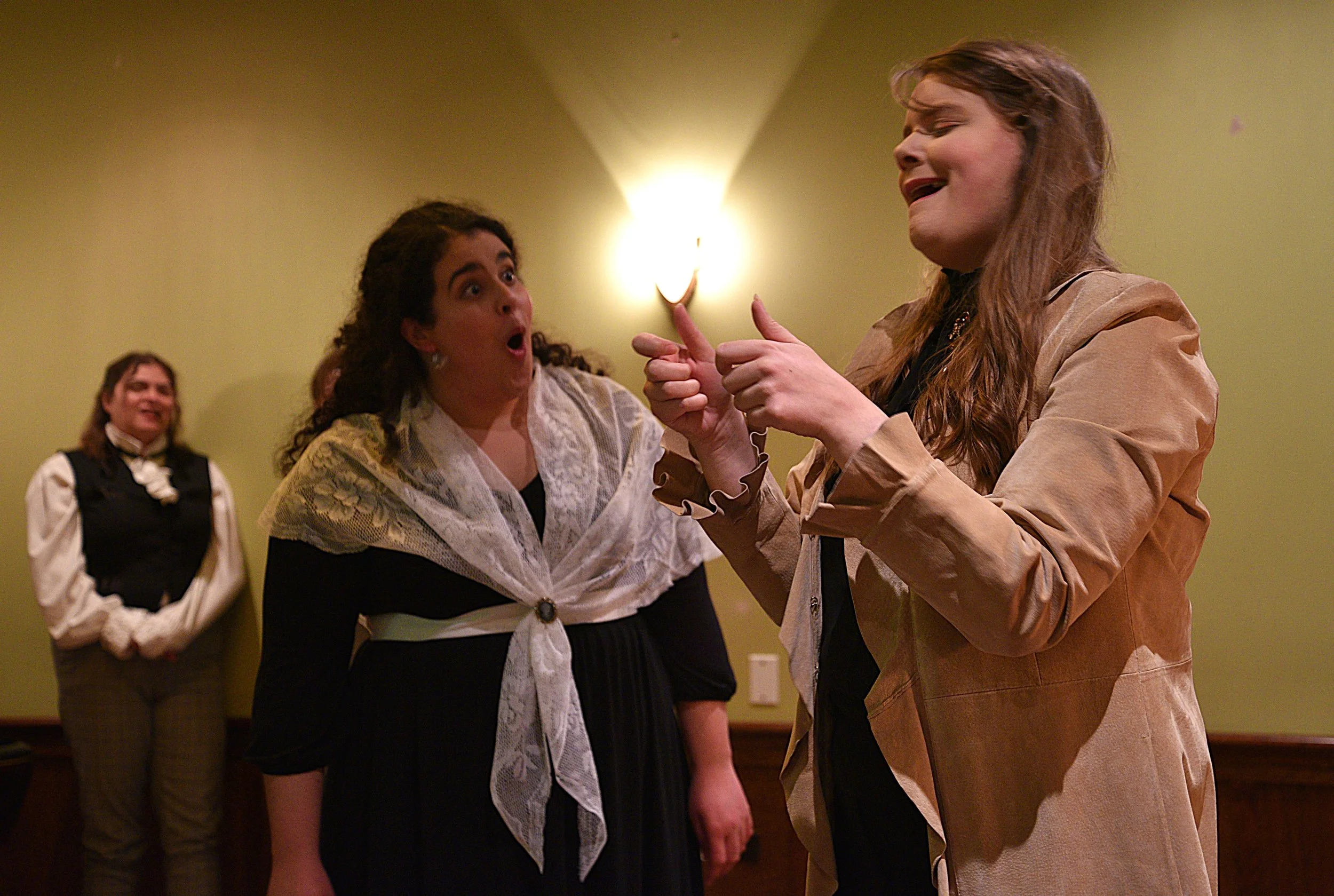 Improvised Jane Austen performs at Ghostlight Ensemble’s  fifth Holiday Cabernet , held on Dec. 17, 2023, at Mrs. Murphy &amp; Sons Irish Bistro.  (Photos by Maria Burnham)  